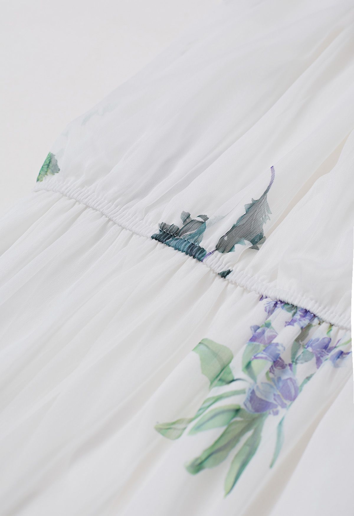 Botanical Printed Off-Shoulder Chiffon Dress