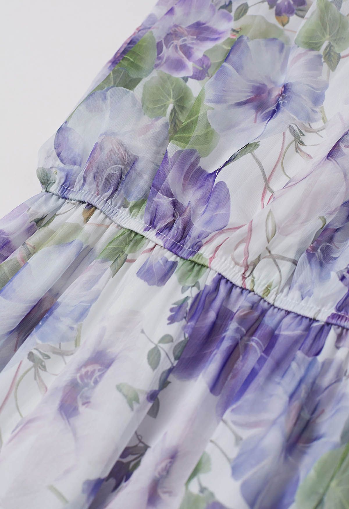 Purple Floral Printed Off-Shoulder Chiffon Dress