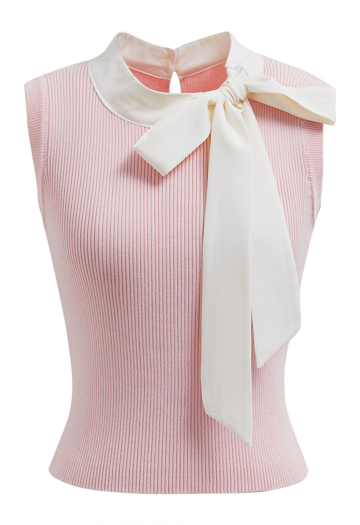 Bowknot Decor Sleeveless Knit Top in Pink