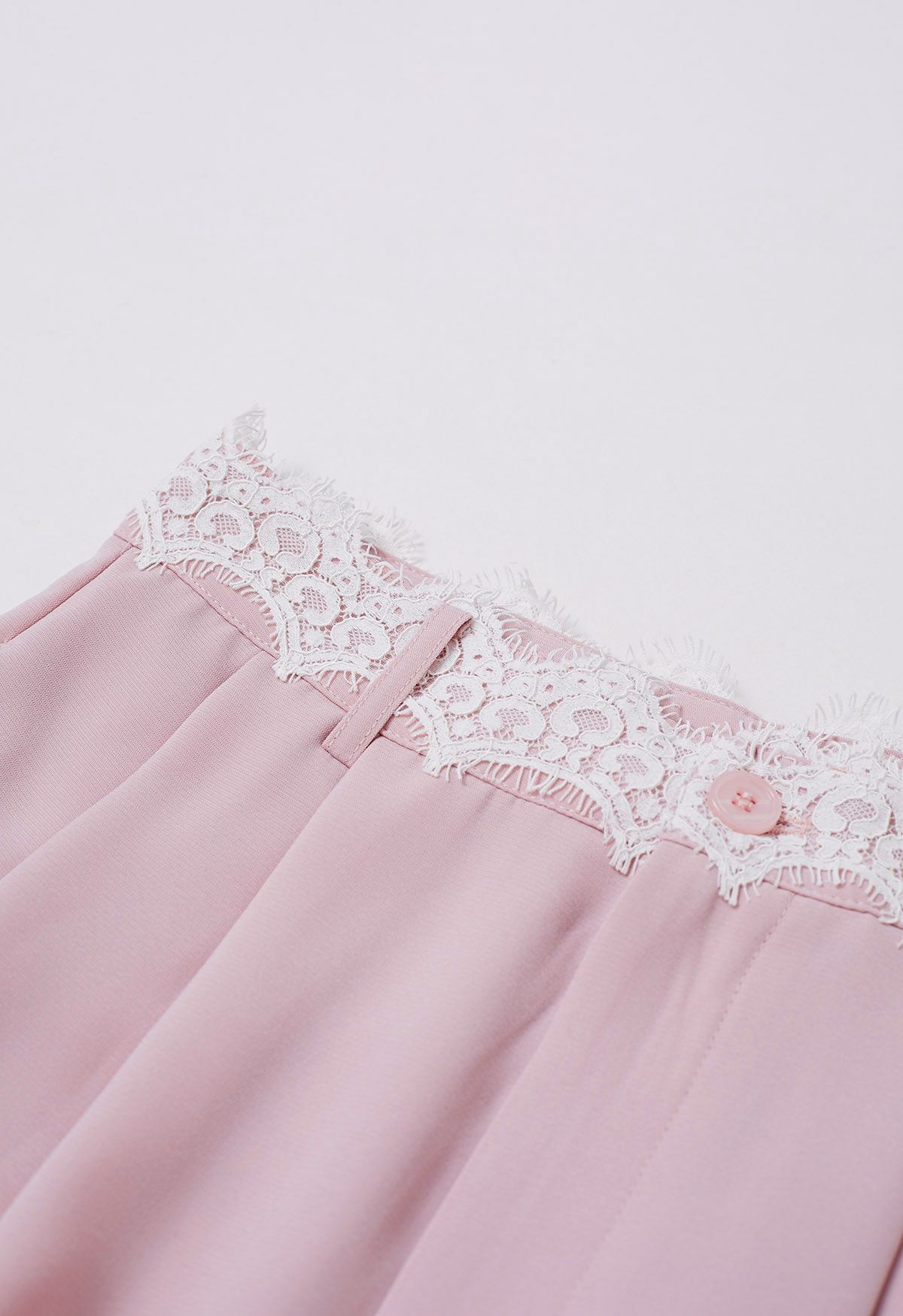 Lacy Waist Pleated Straight-Leg Pants in Pink