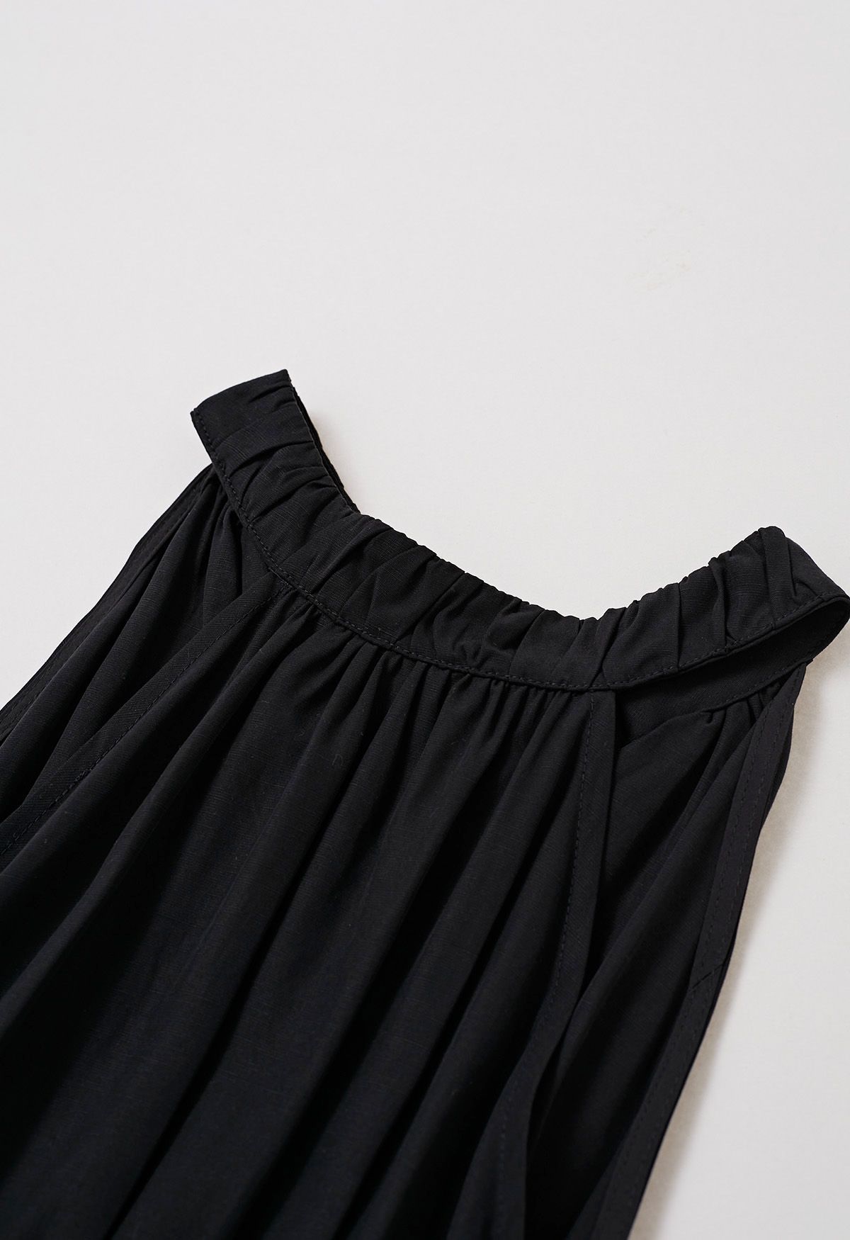 Self-Tie Back Bow Halter Maxi Dress in Black