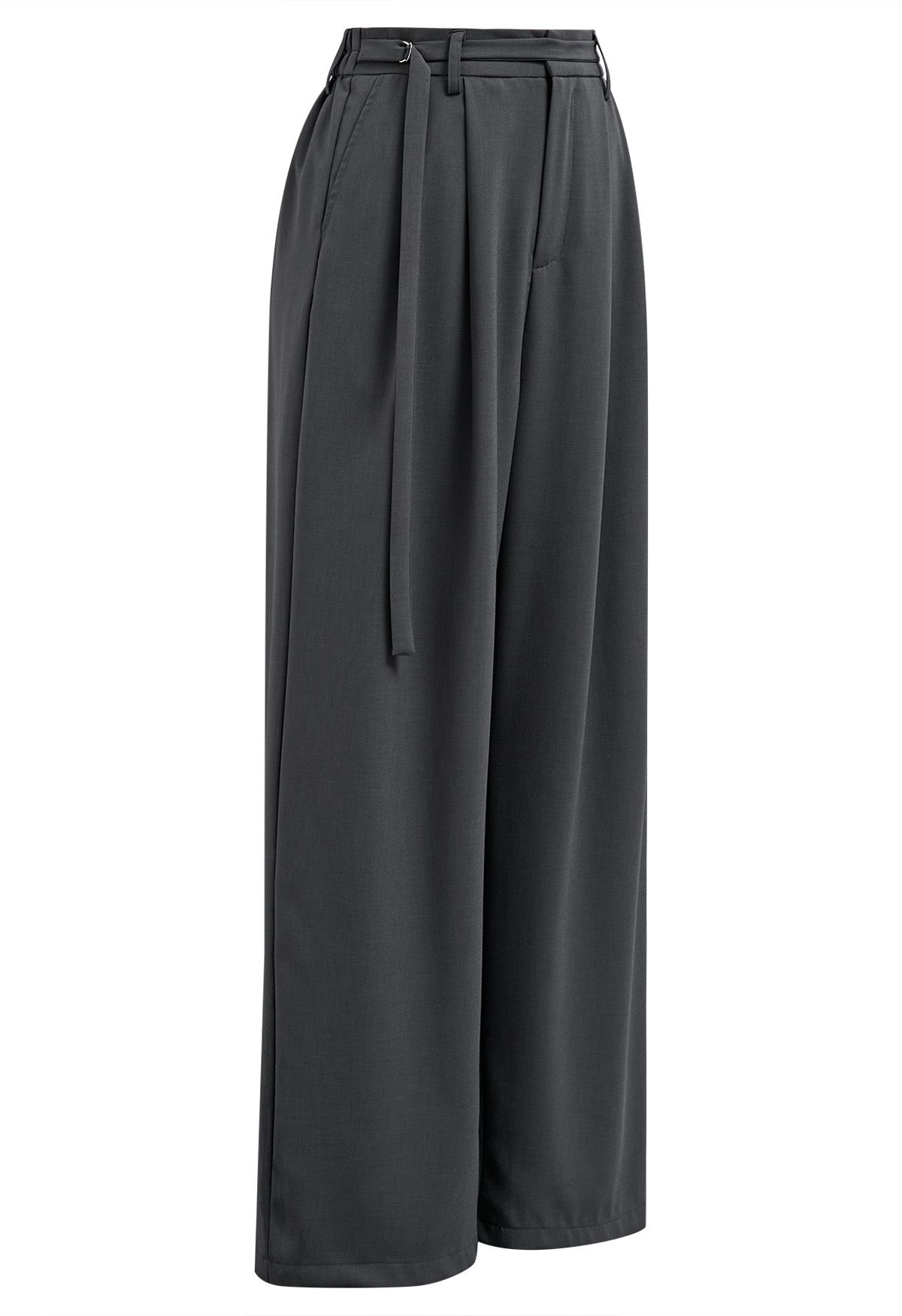 Belted Waist Pleated Palazzo Pants in Smoke