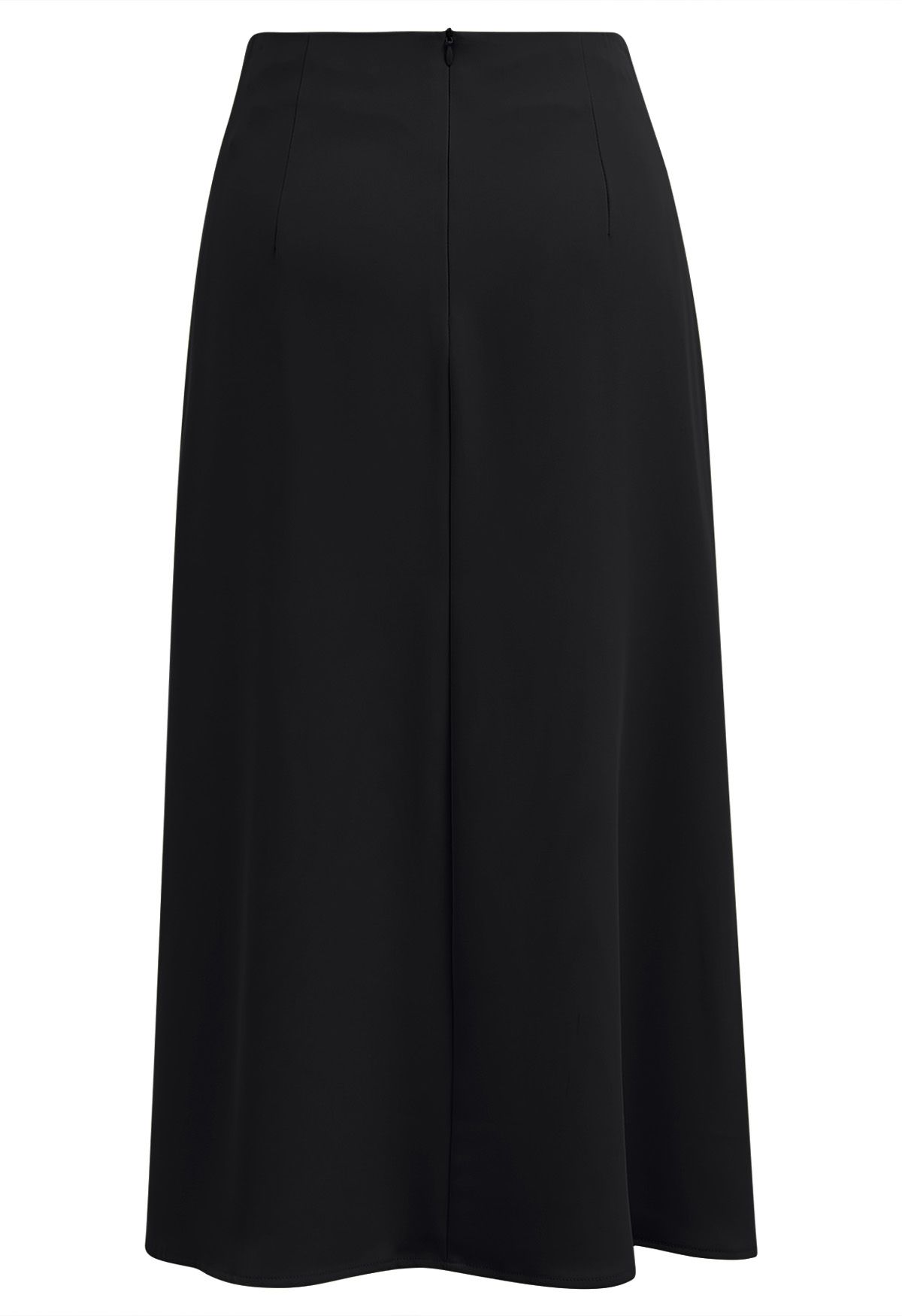 Pearl Side Pleats Asymmetric Flap Midi Skirt in Black