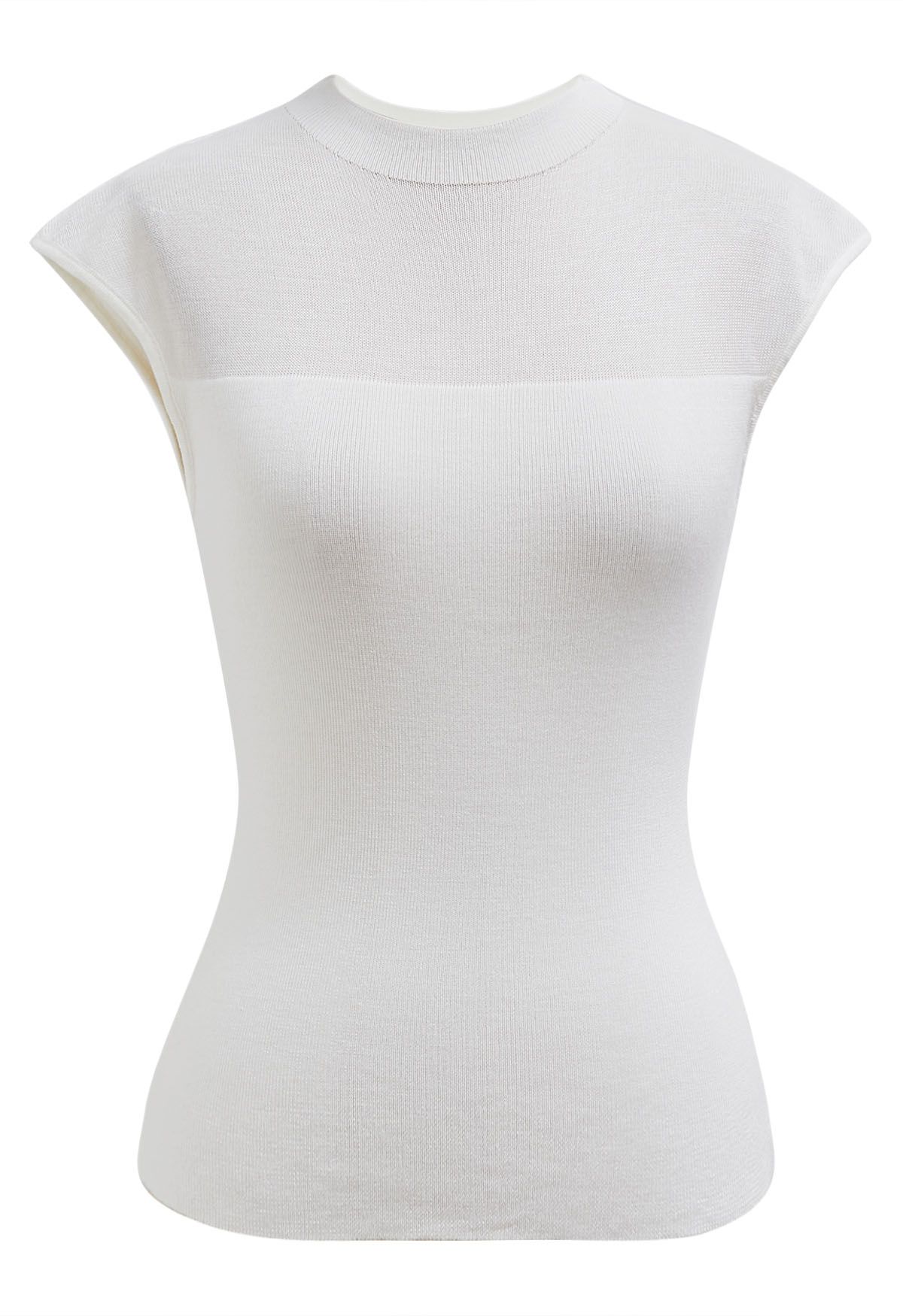 Mock Neck Sleeveless Slim Fit Knit Top in White