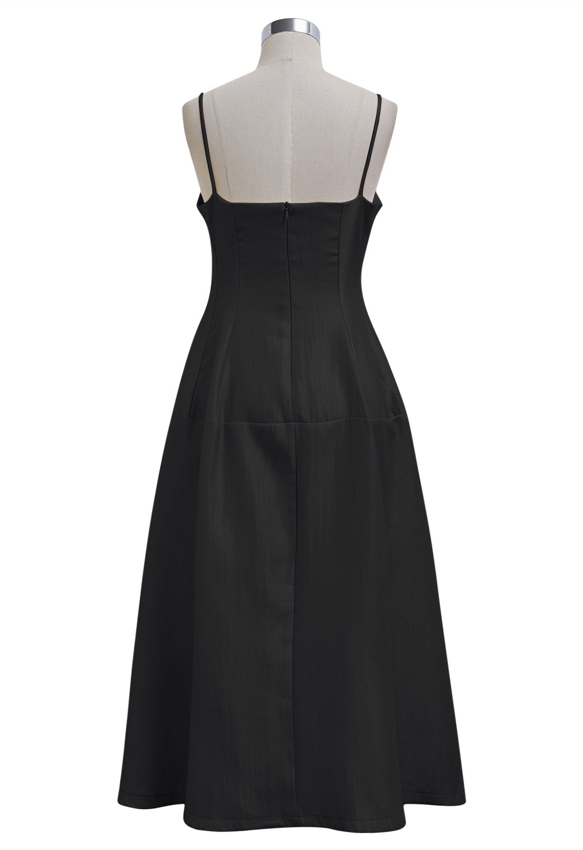 Flowy Spaghetti Strap Bustier Midi Dress in Black