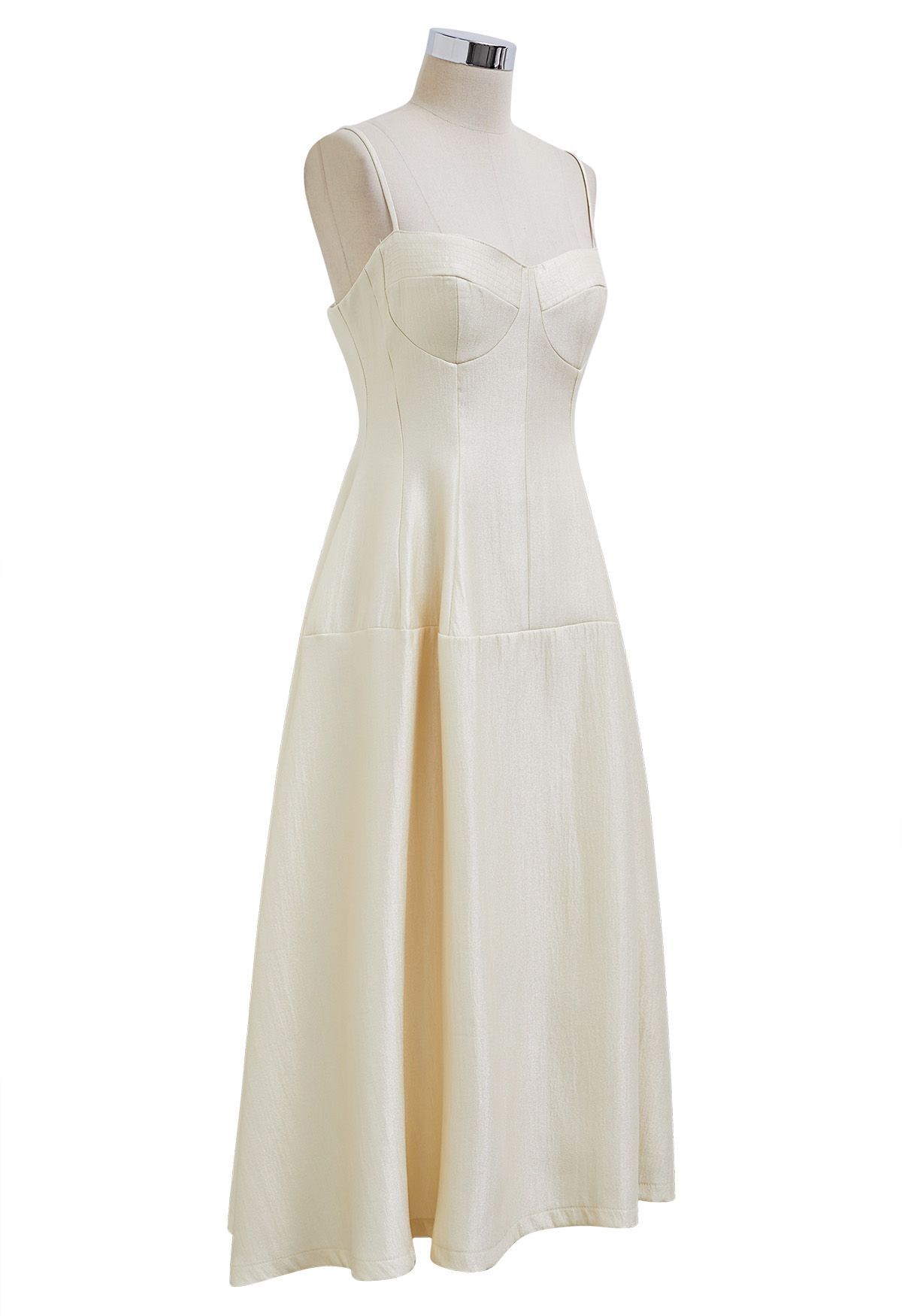 Flowy Spaghetti Strap Bustier Midi Dress in Cream