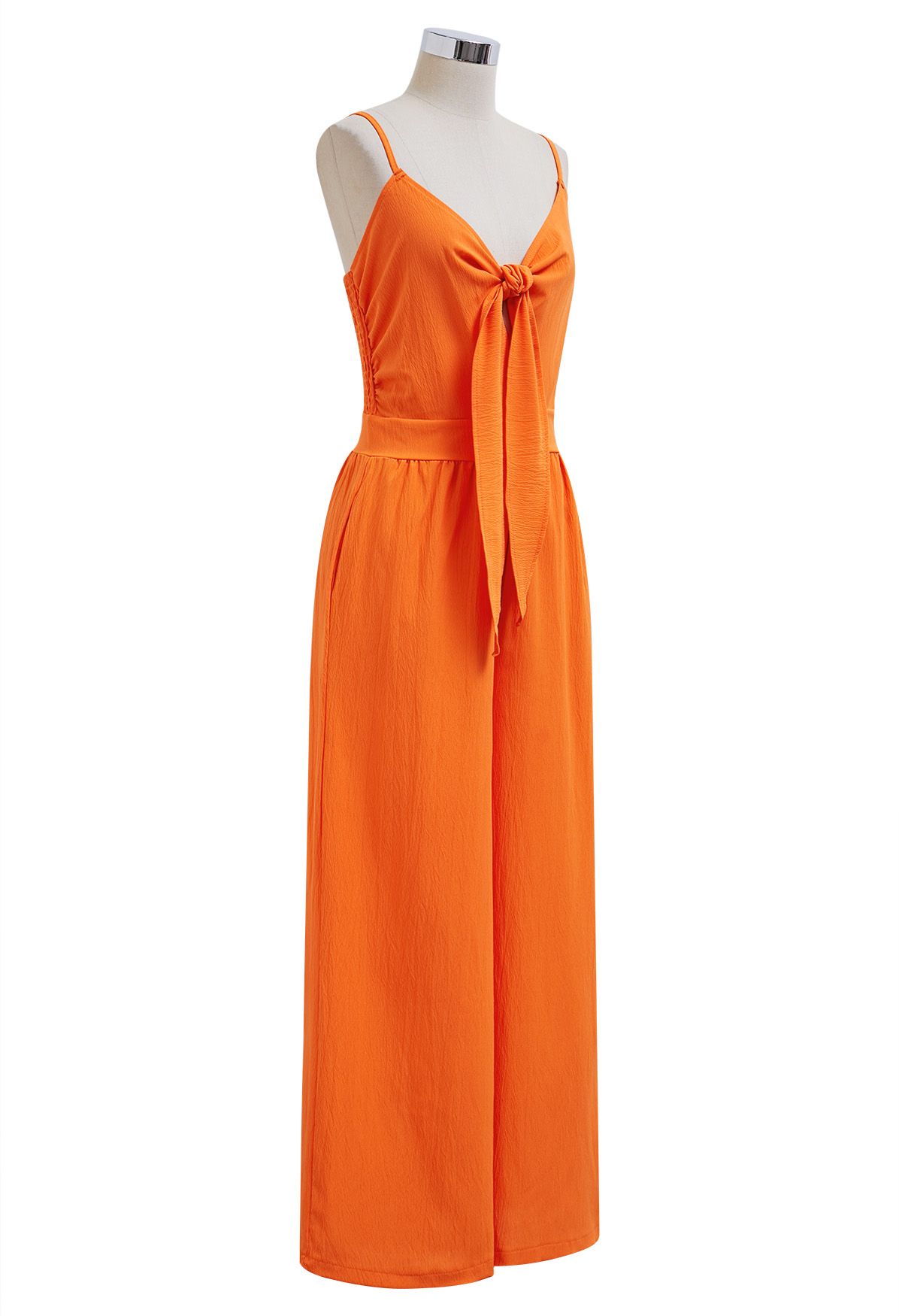 Front Tie Knot Side Pockets Jumpsuit in Orange