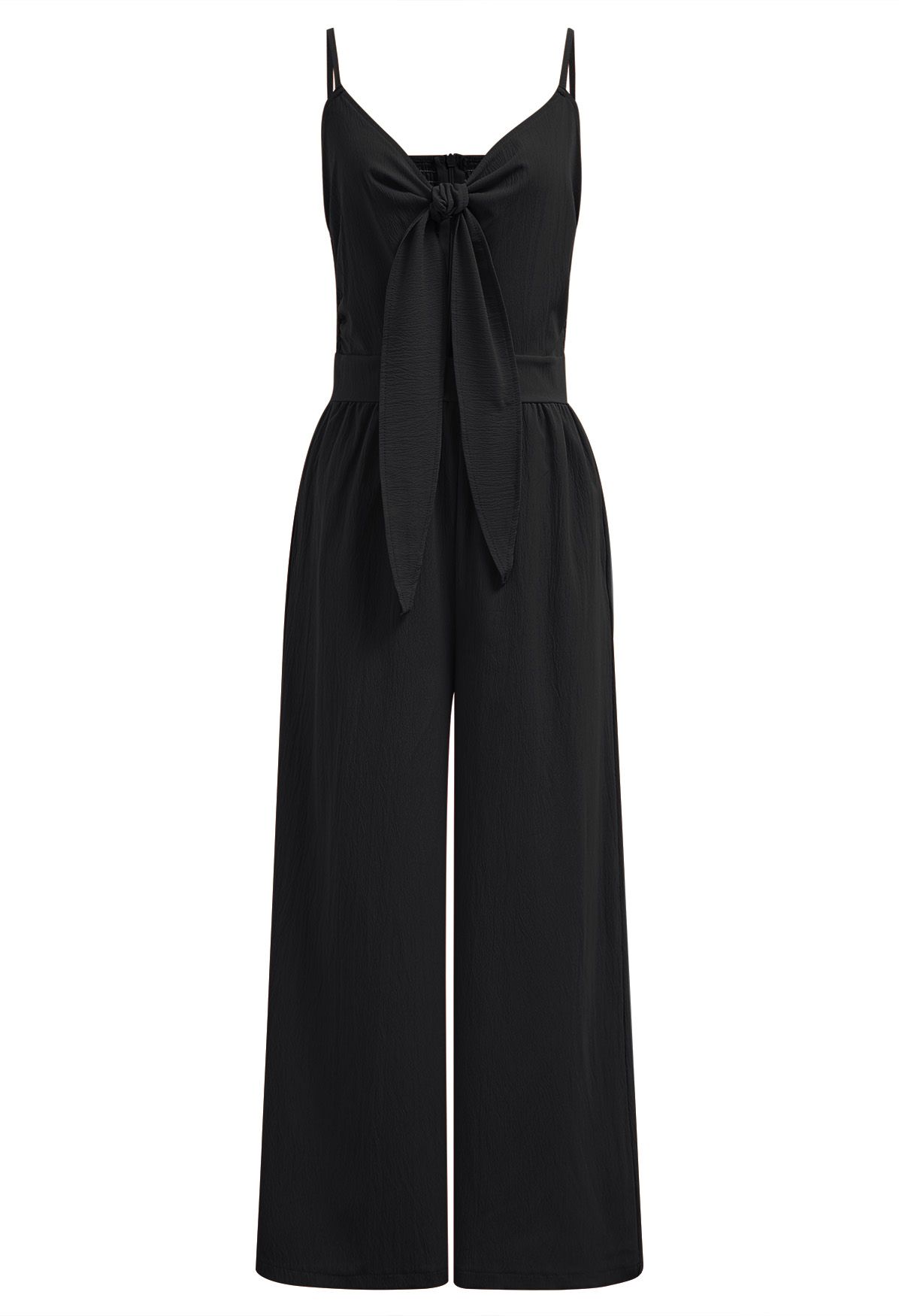 Front Tie Knot Side Pockets Jumpsuit in Black