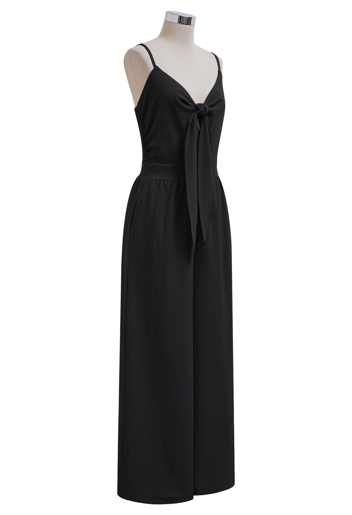 Front Tie Knot Side Pockets Jumpsuit in Black