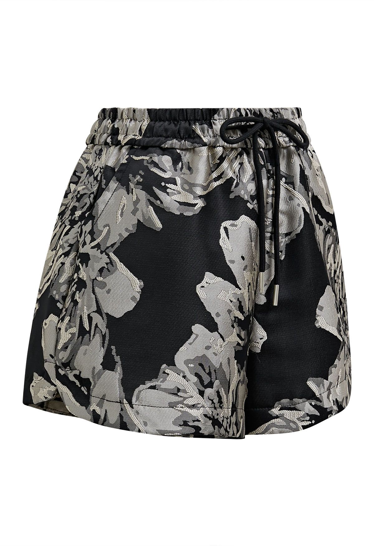 Floral Jacquard Drawstring Waist Shorts 