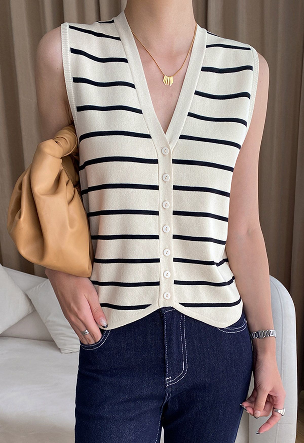 Classic Stripe Buttoned Knit Vest