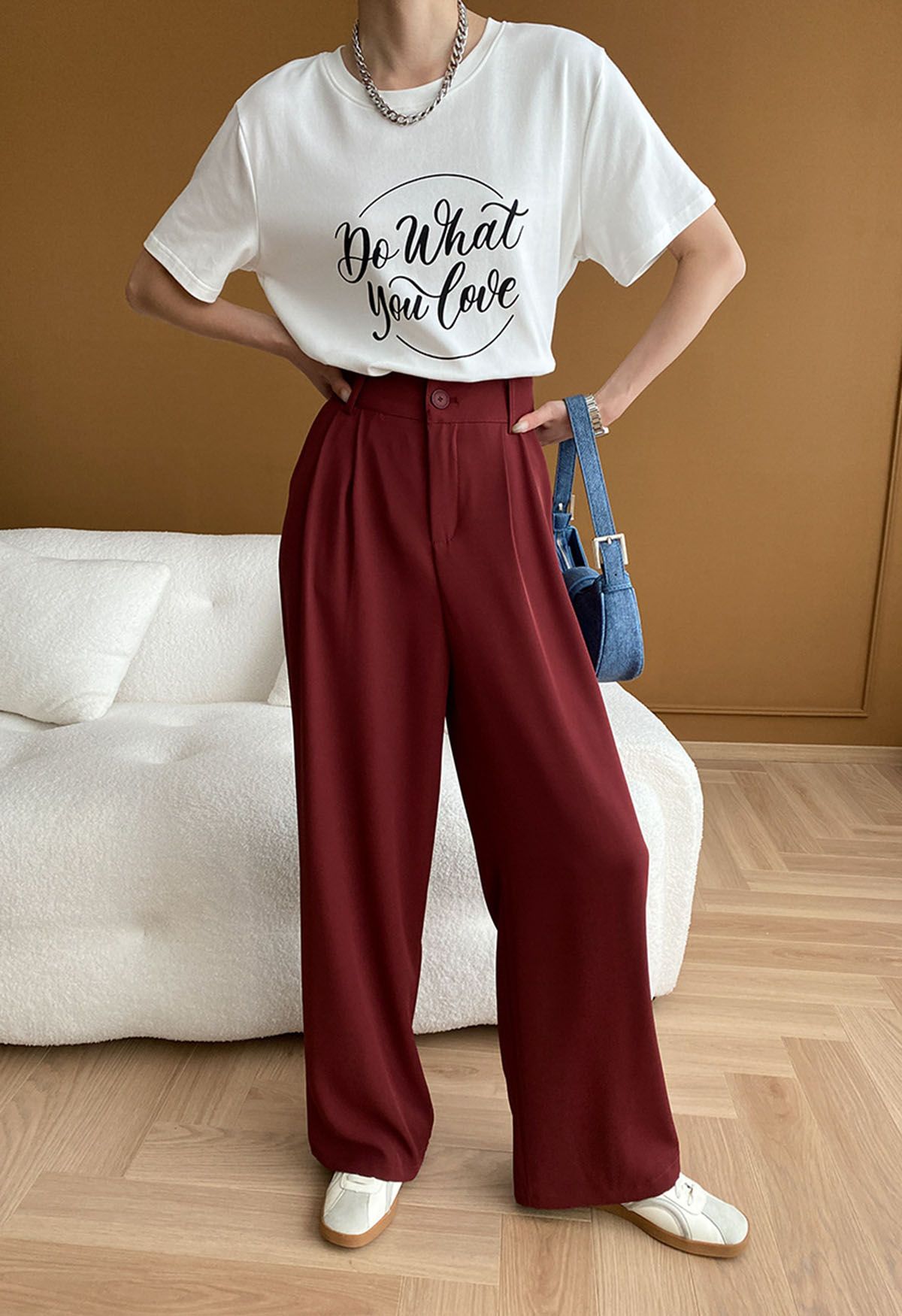 High-Waist Straight-Leg Pants in Red