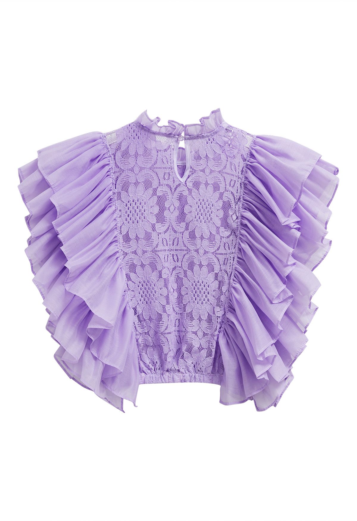 Tiered Ruffle Sleeveless Lace Crop Top in Lilac