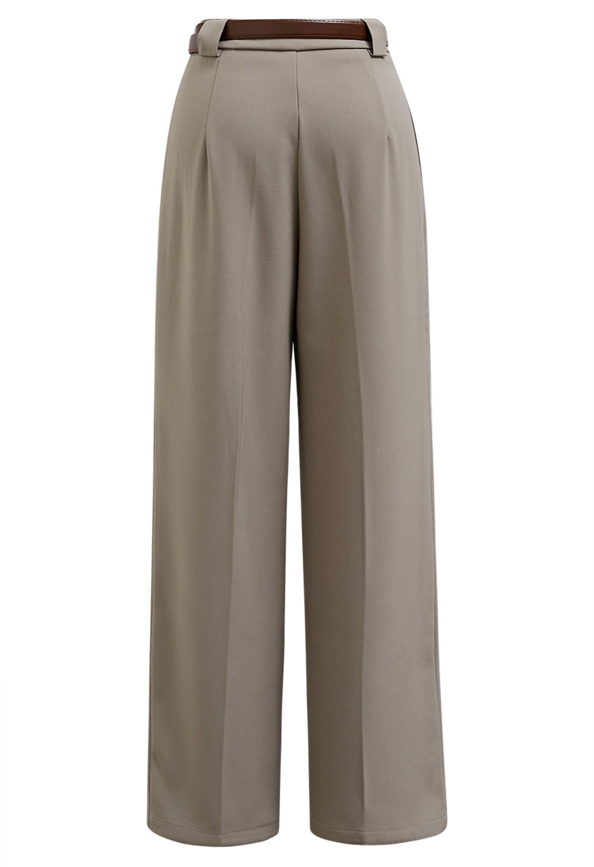 Faux Leather Belt Straight-Leg Pants in Sand