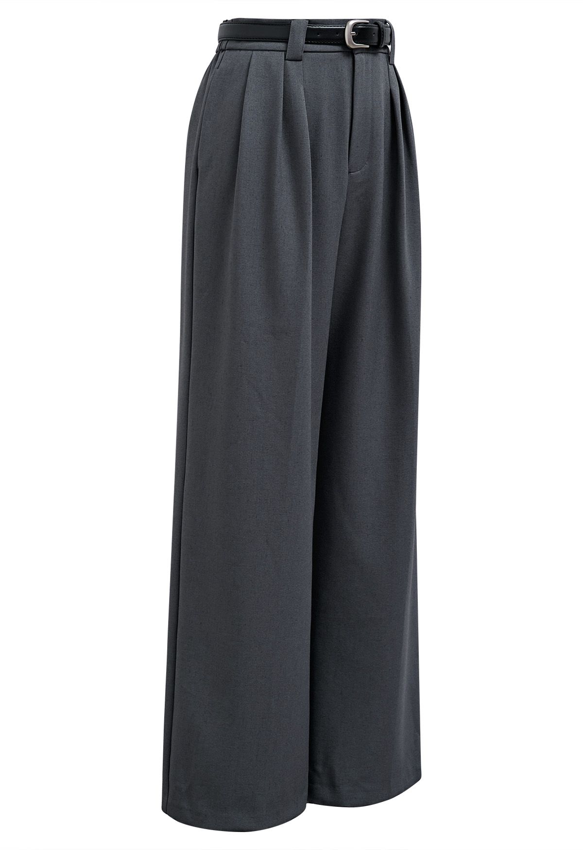 Faux Leather Belt Straight-Leg Pants in Smoke