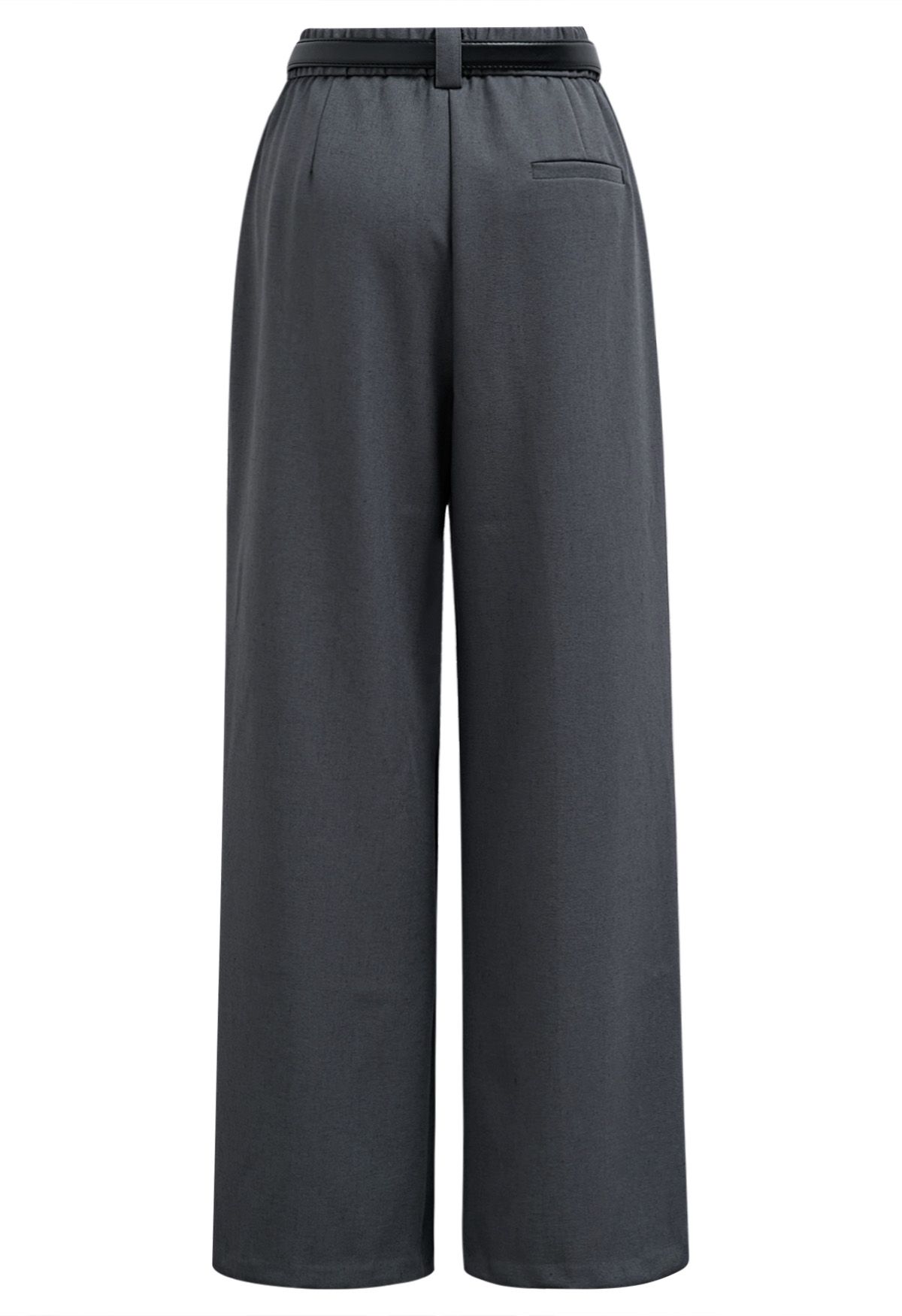 Faux Leather Belt Straight-Leg Pants in Smoke