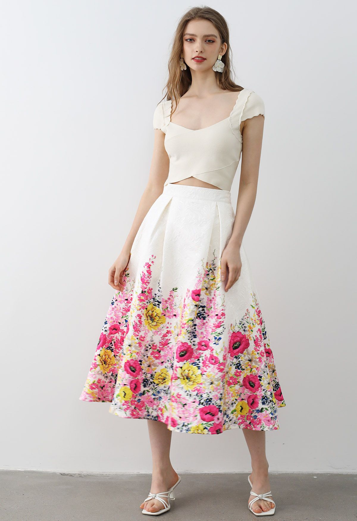 Blooming Garden Jacquard Midi Skirt