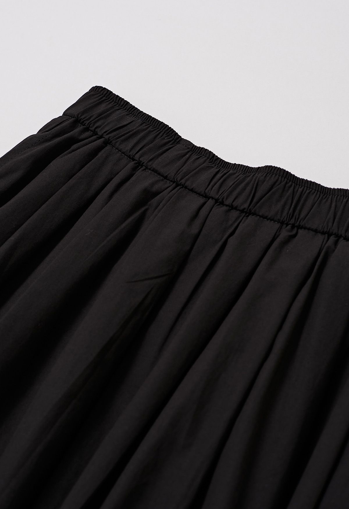 Inseam Pockets Cotton Flare Midi Skirt in Black