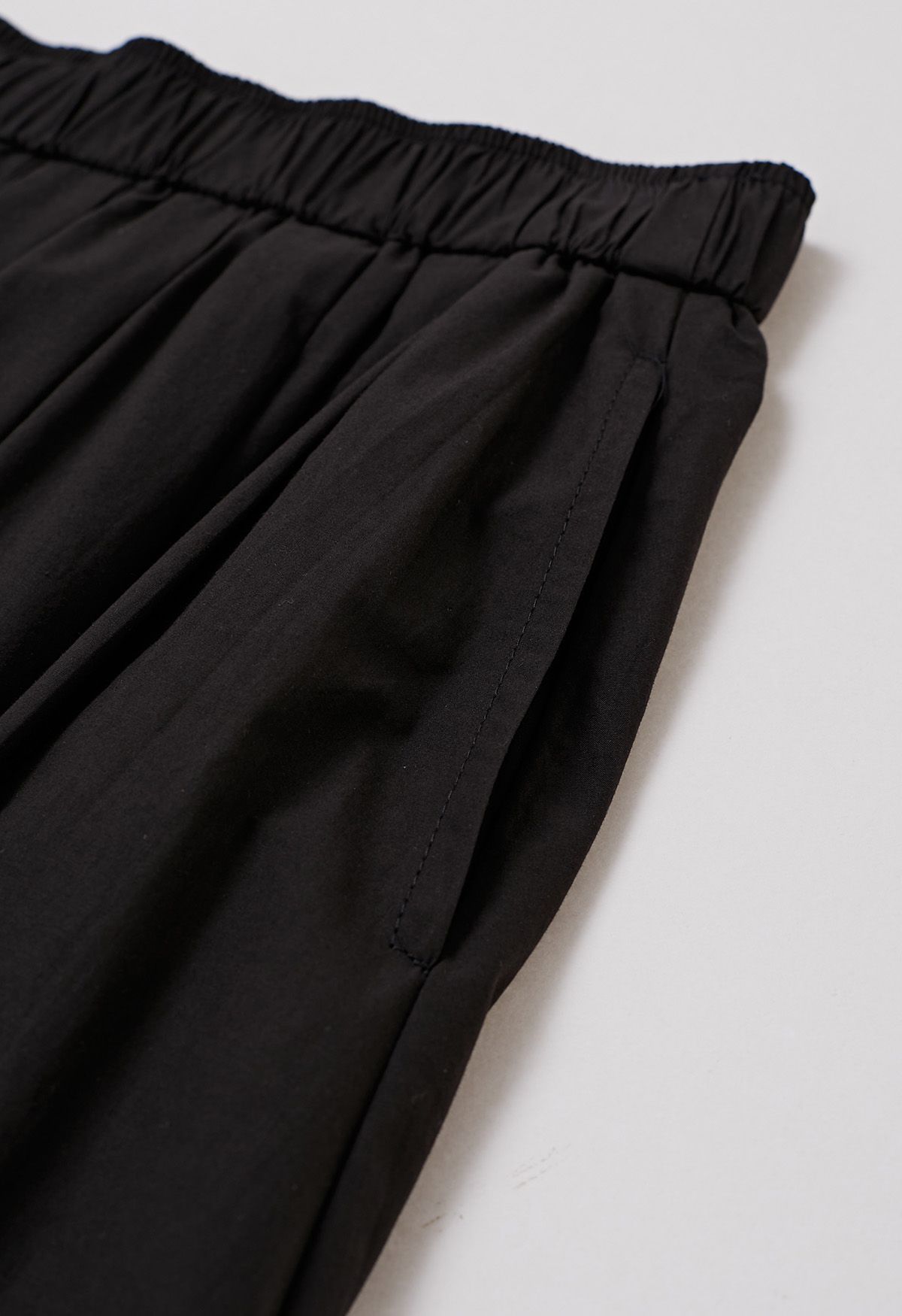 Inseam Pockets Cotton Flare Midi Skirt in Black