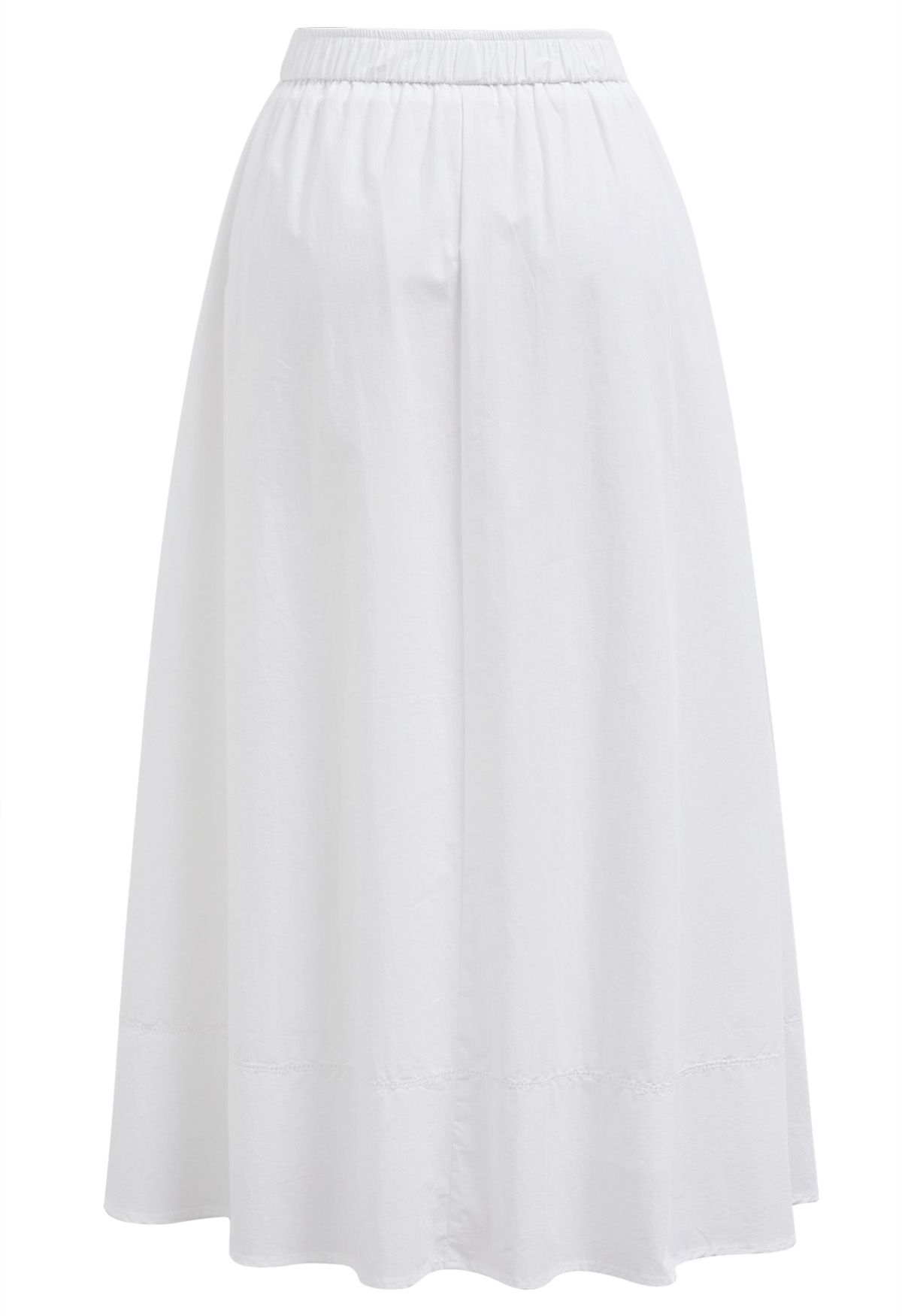 Inseam Pockets Cotton Flare Midi Skirt in White