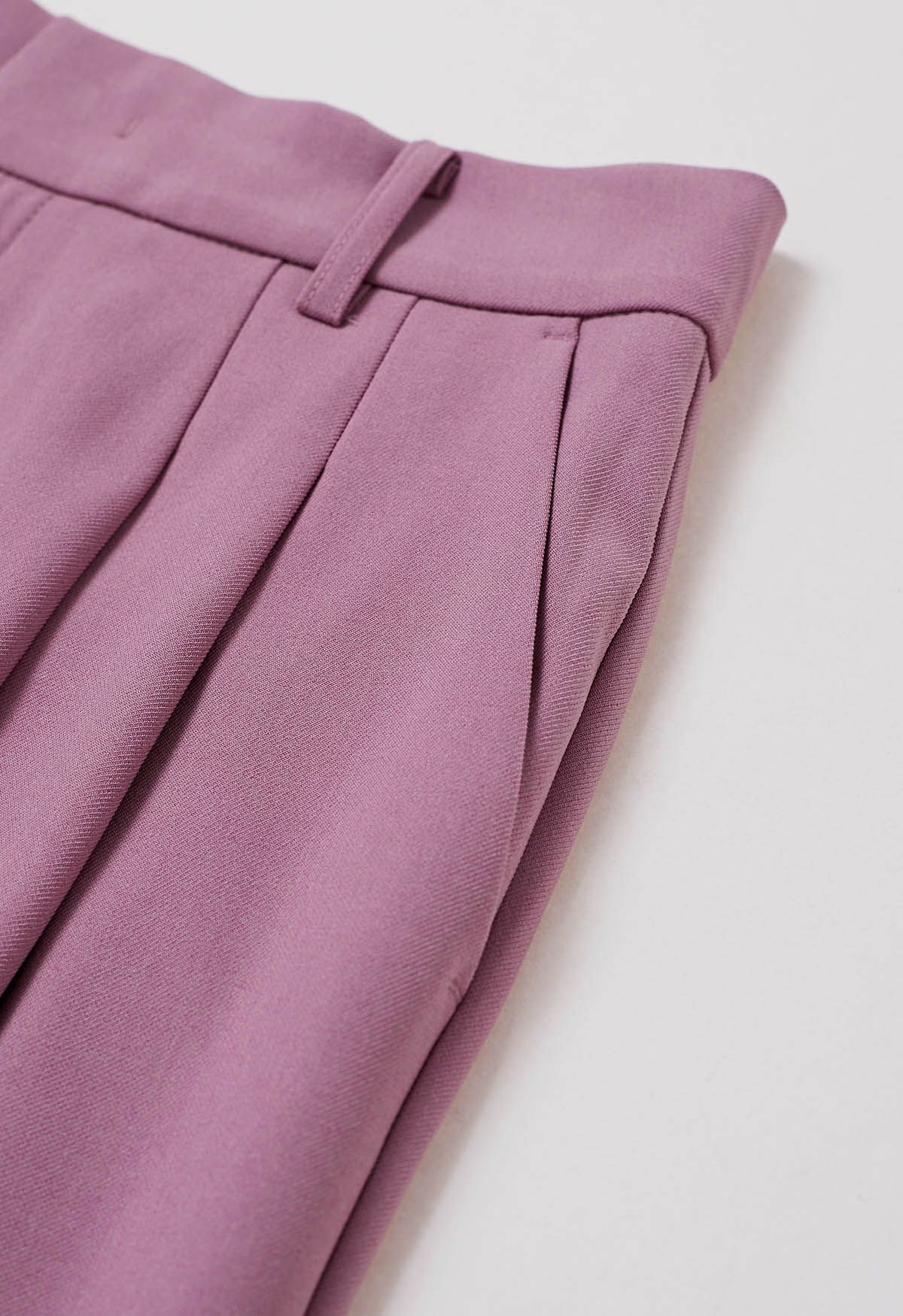 Belted Side Pocket Pleated Pants in Purple