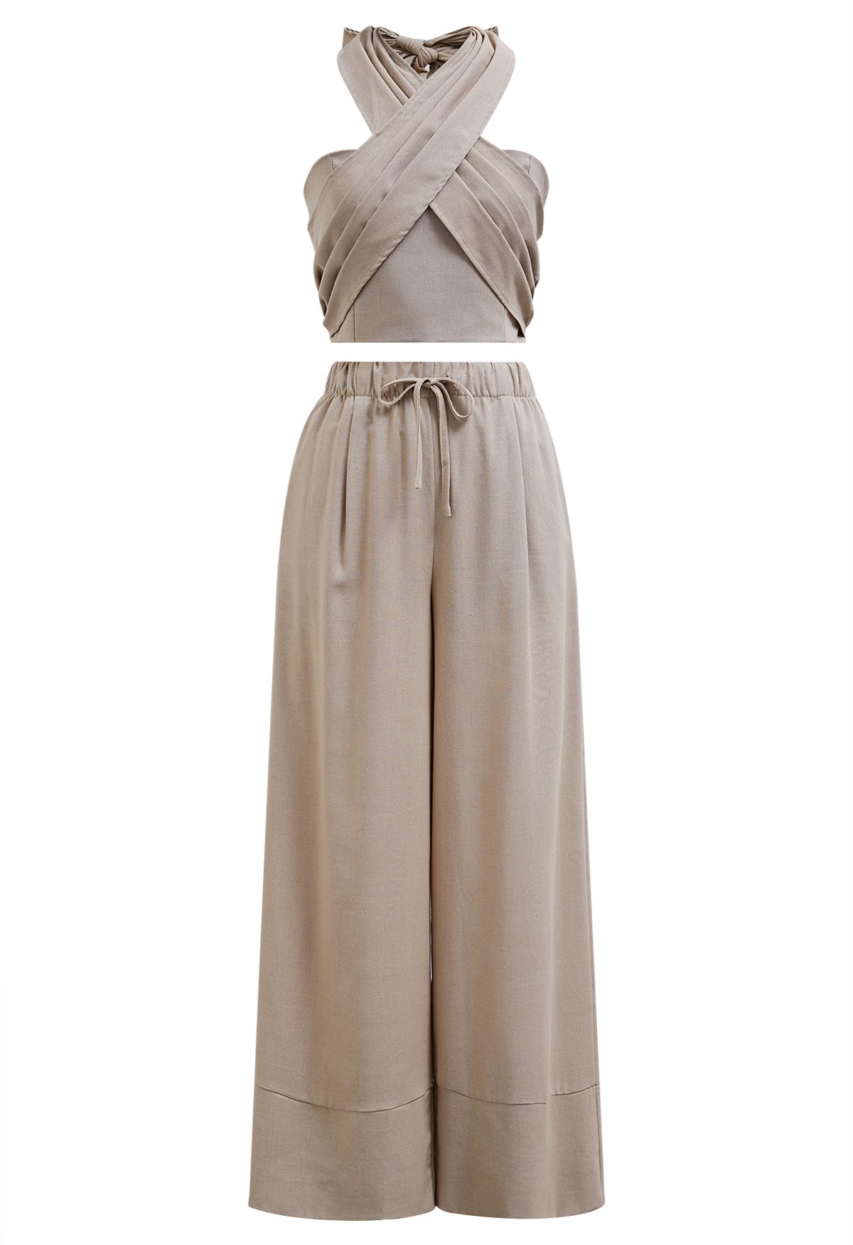 Comfort Linen-Blend Palazzo Pants in Khaki