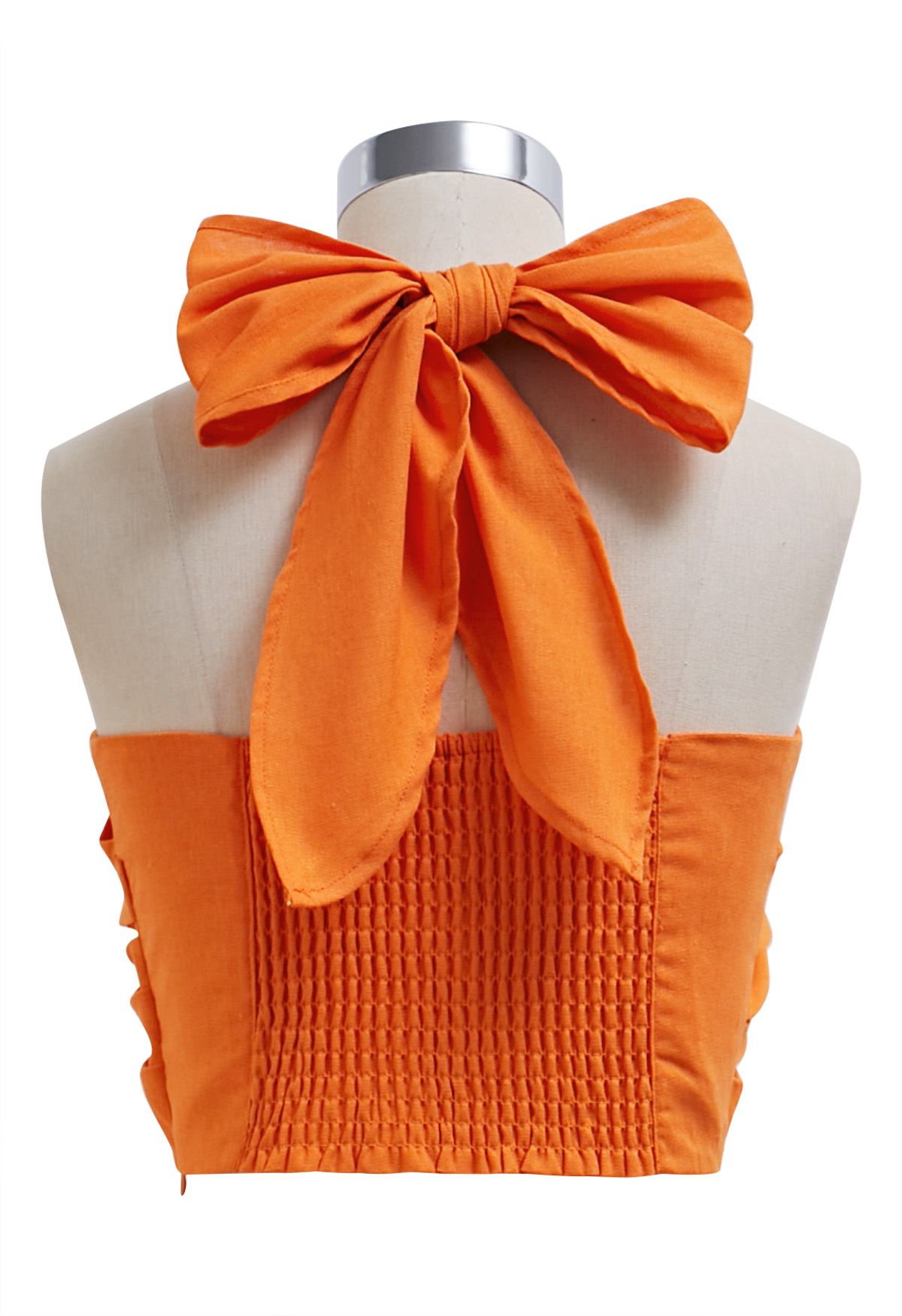 Criss-Cross Halter Pleat Crop Top in Orange