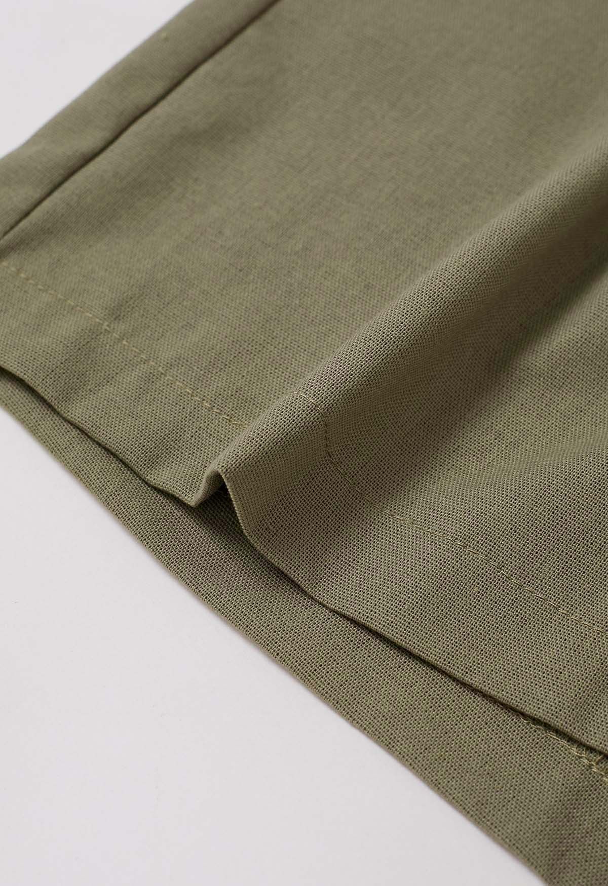 Side Pocket Pleated Linen-Blend Shorts in Moss Green