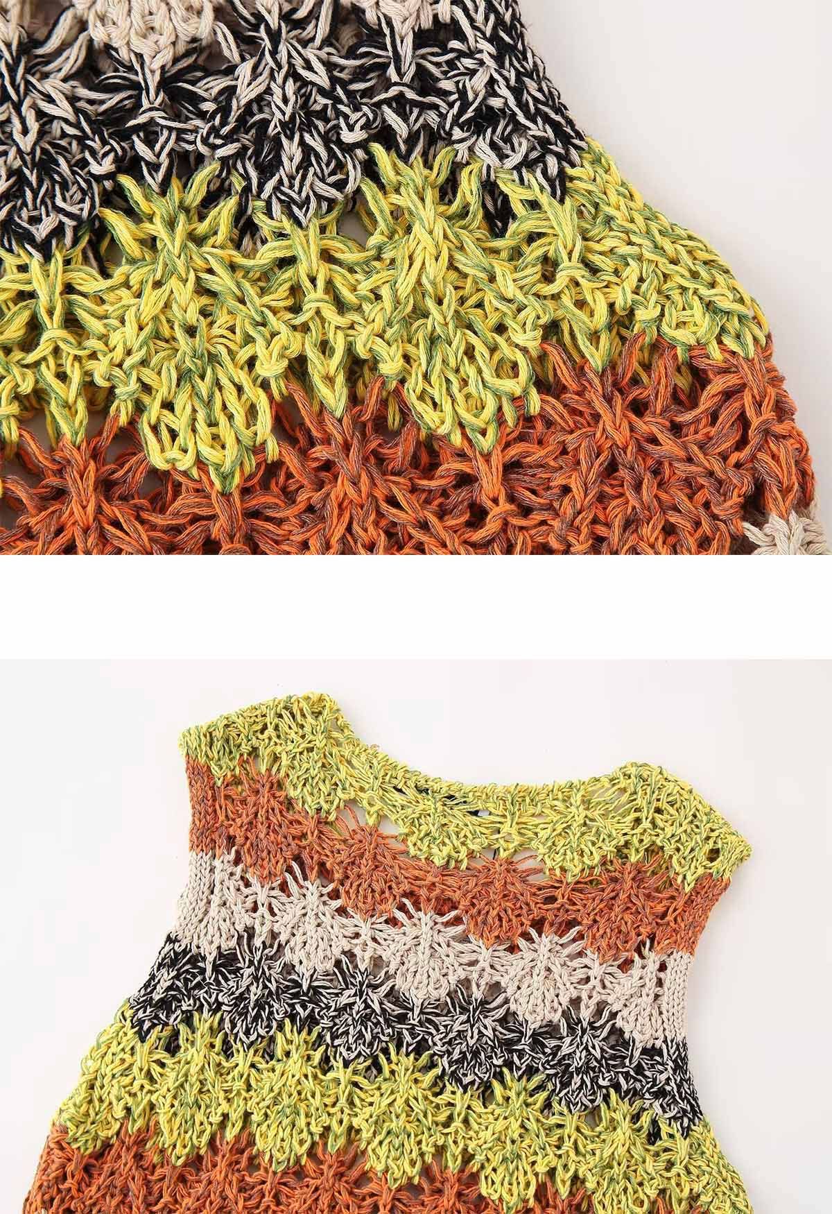 Multicolor Openwork Crochet Sleeveless Crop Top 