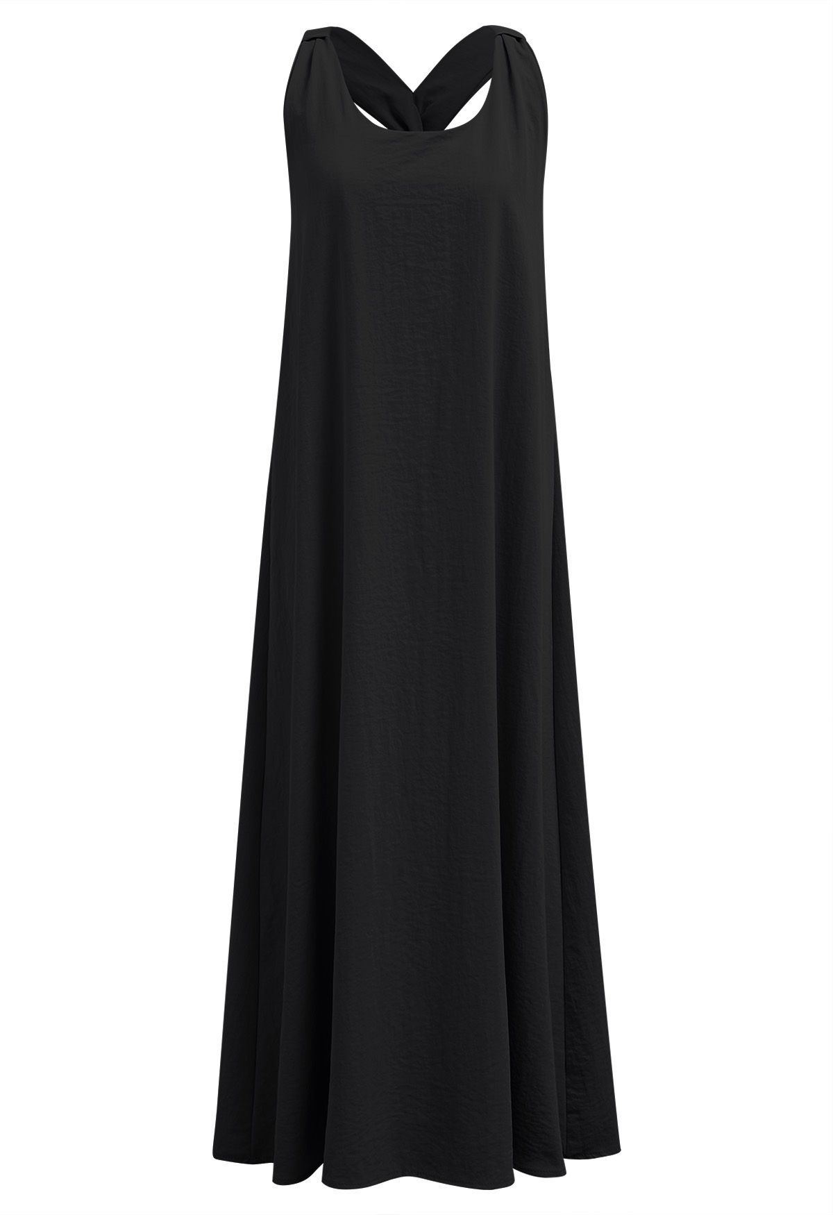 Solid Twist Open Back Halter Maxi Dress in Black