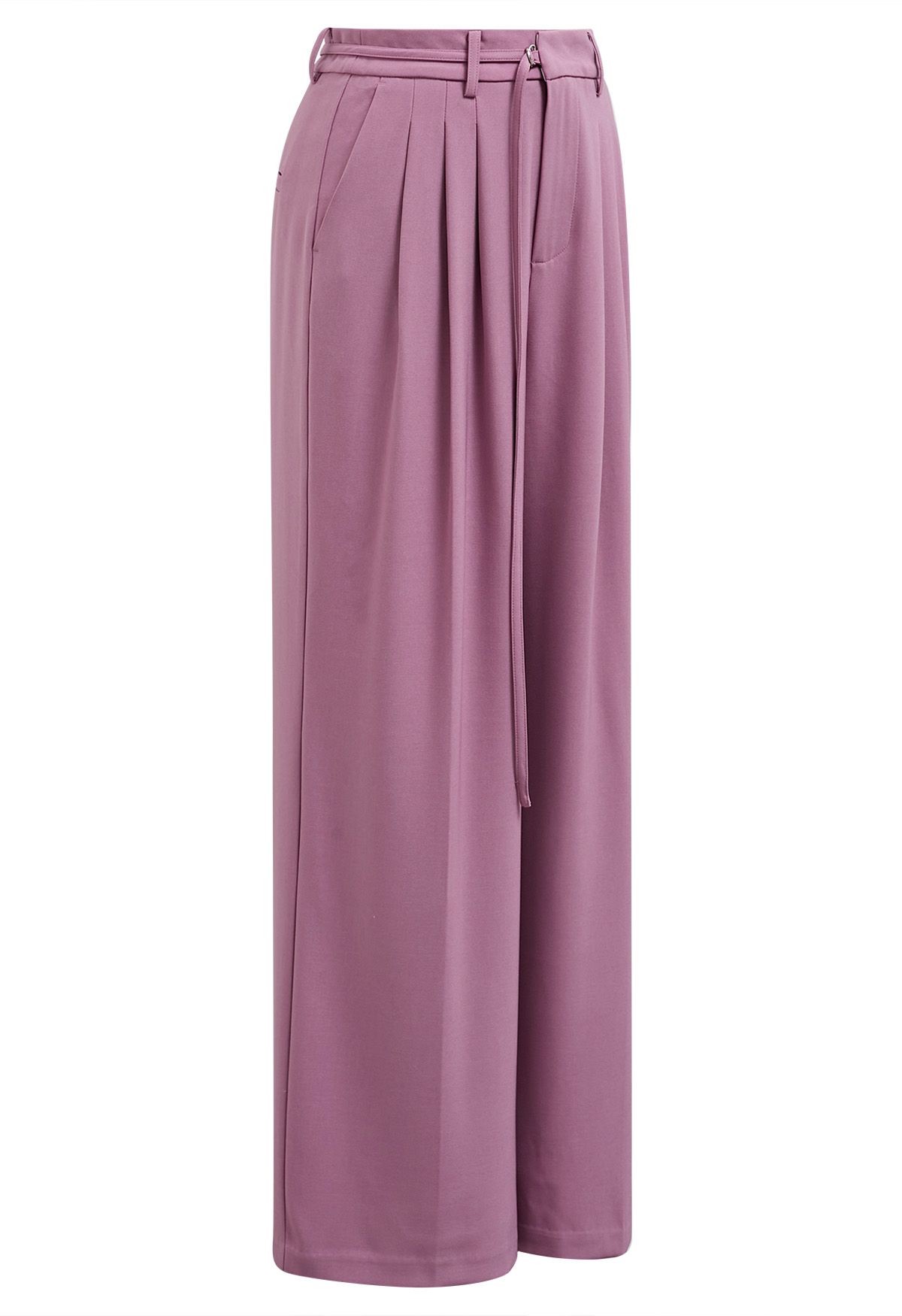 Adjustable Belt Pleated Straight-Leg Pants in Violet