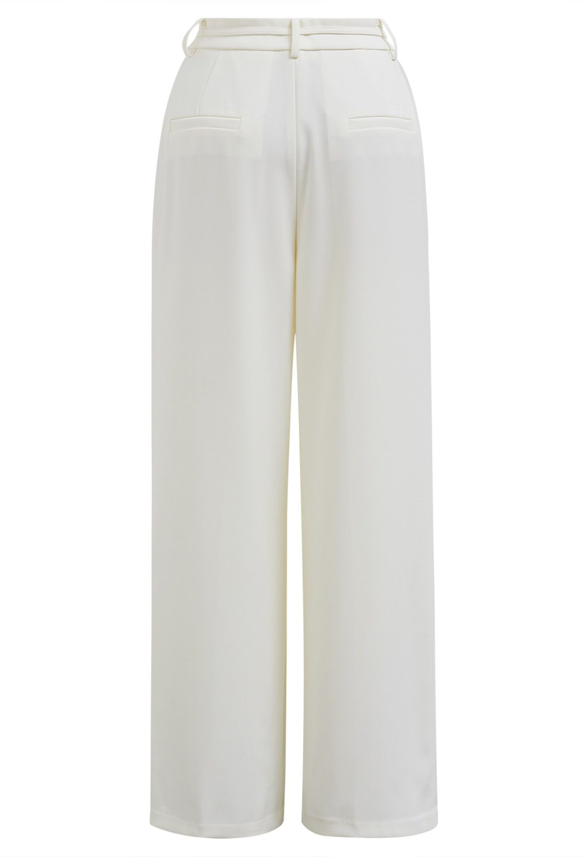 Adjustable Belt Pleated Straight-Leg Pants in Cream