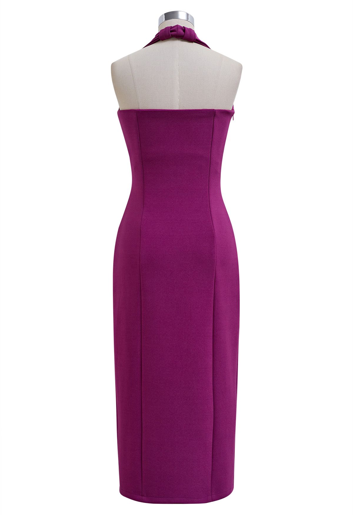 Modern Muse Halter Neck Slit Sheath Dress in Magenta