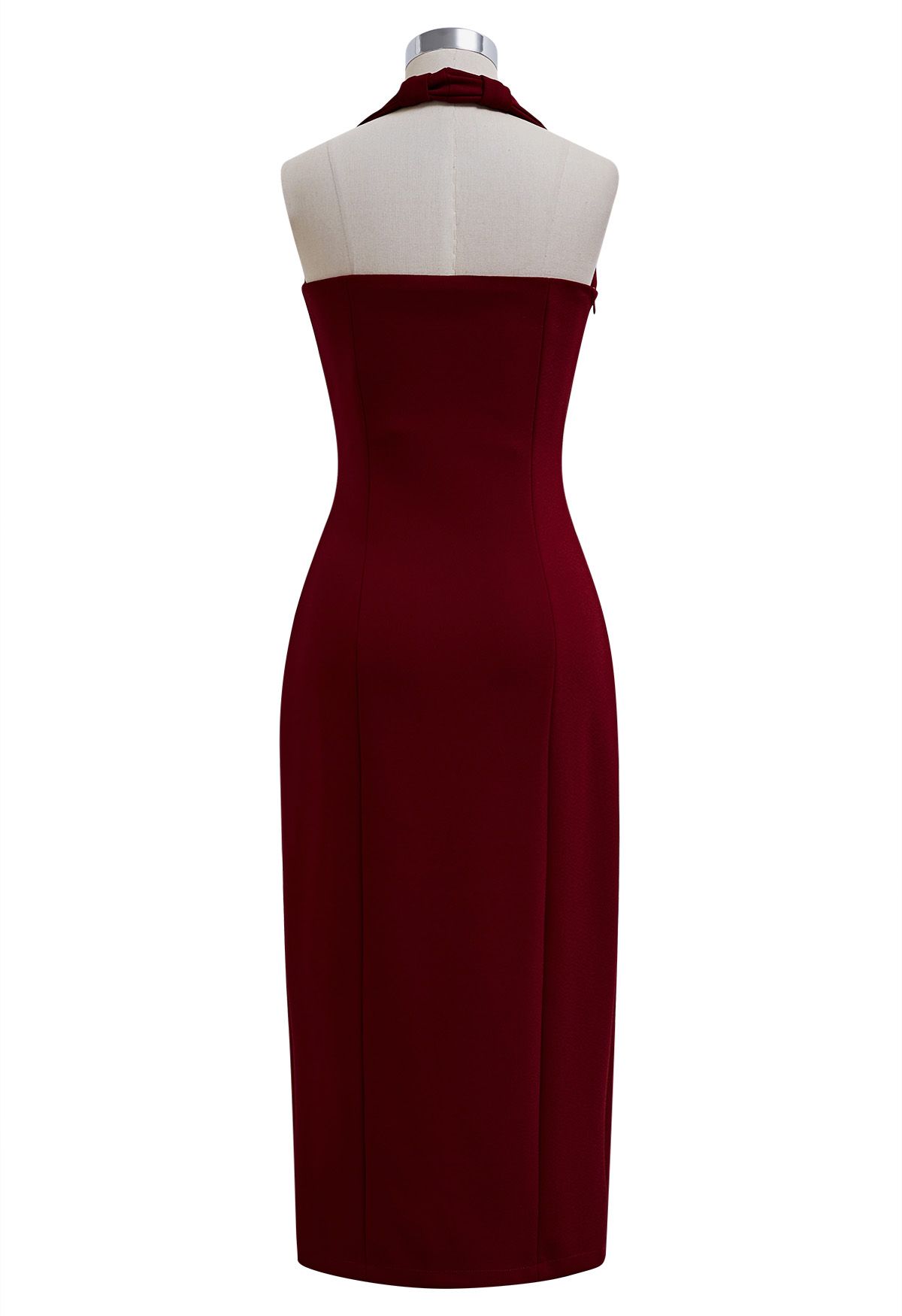 Modern Muse Halter Neck Slit Sheath Dress in Red