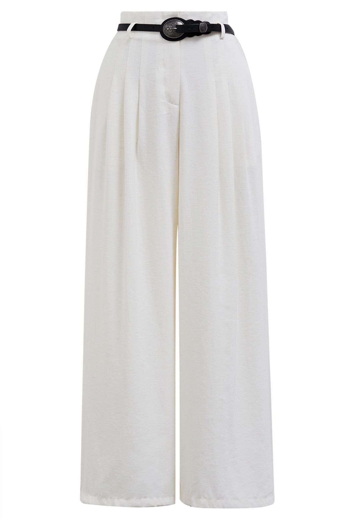 Old-Fashioned Belt Linen-Blend Palazzo Pants in White