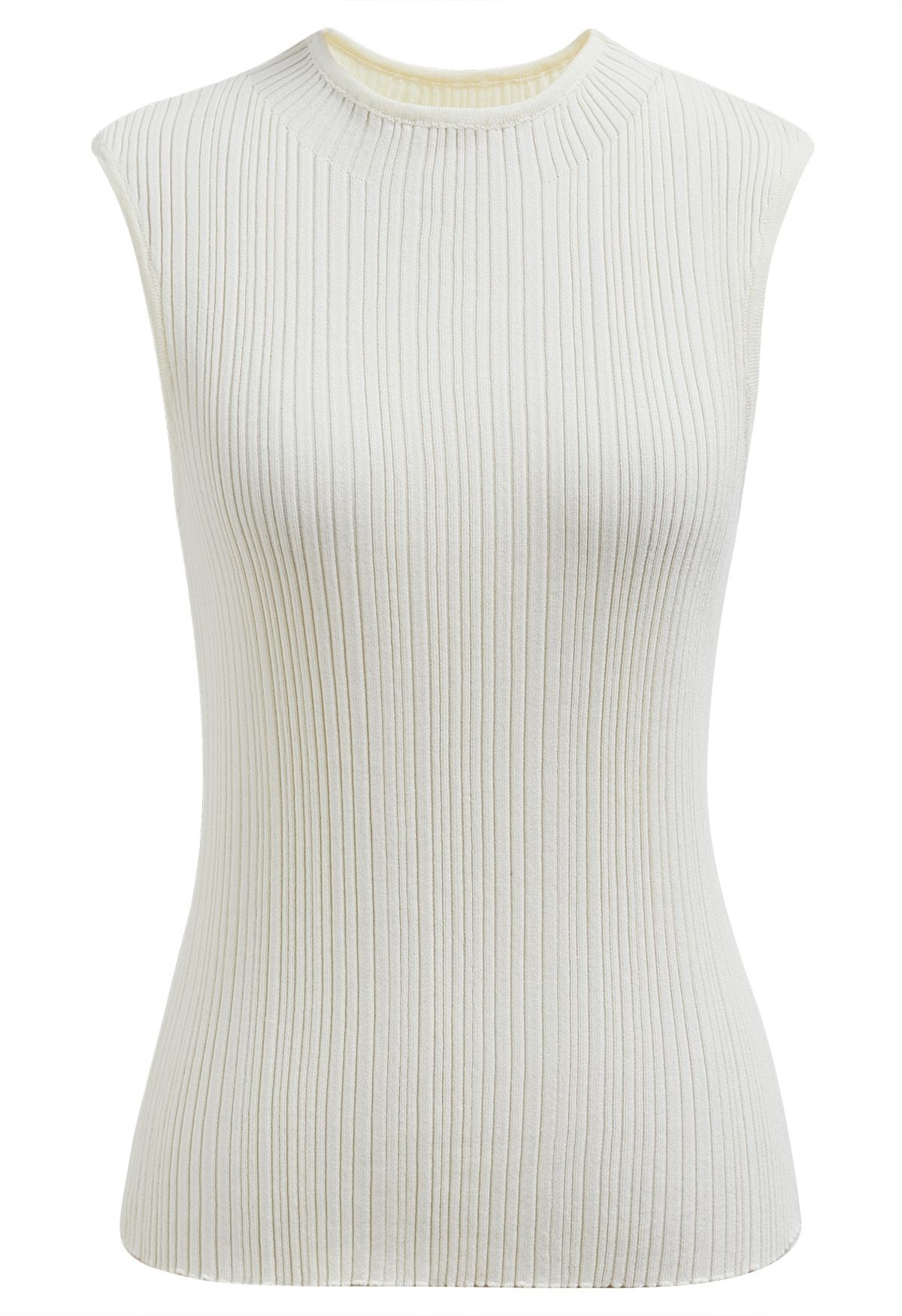 Minimalist Ribbed Texture Sleeveless Knit Top in Cream