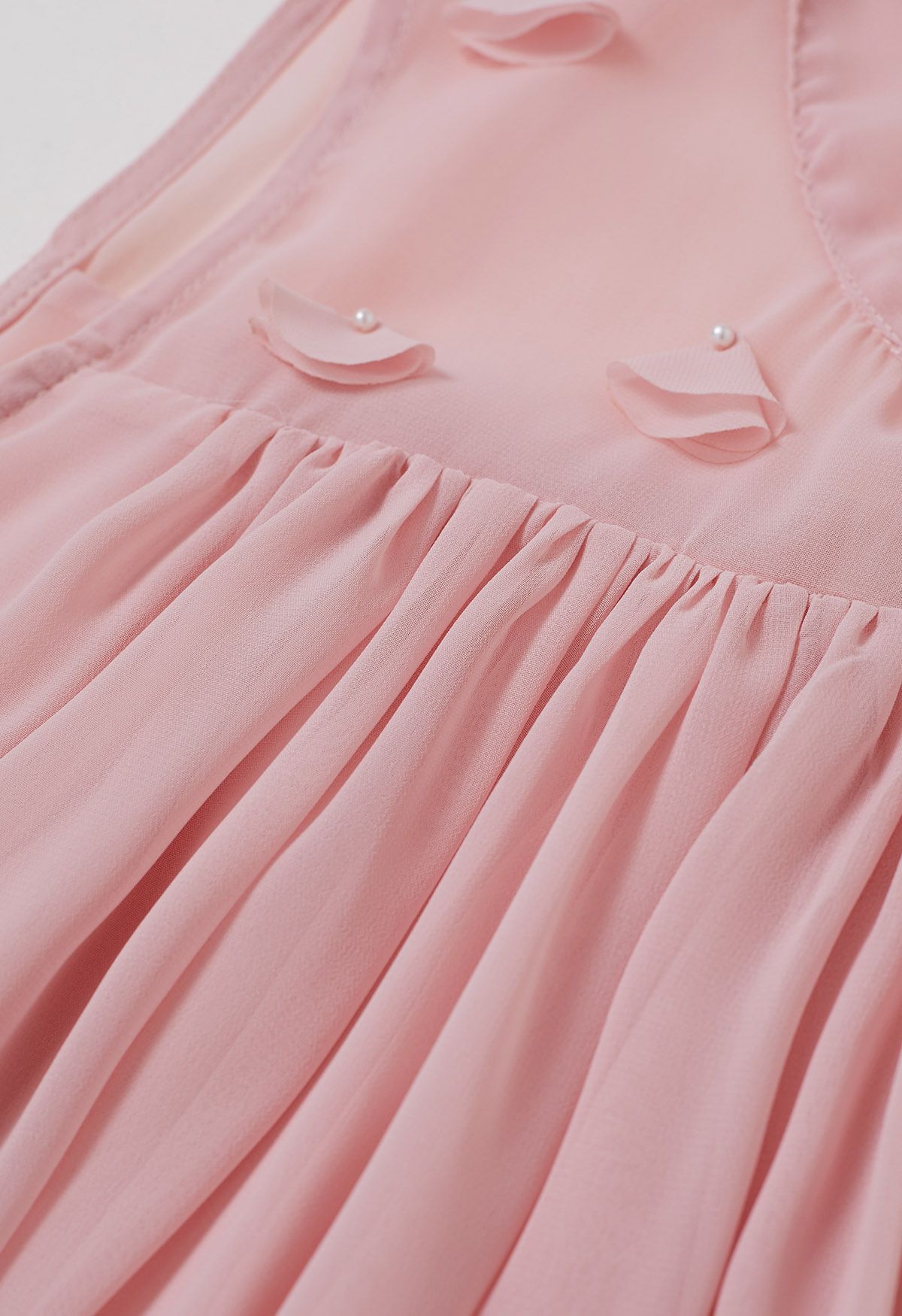 Pearly Petal Bowknot Chiffon Sleeveless Top in Pink