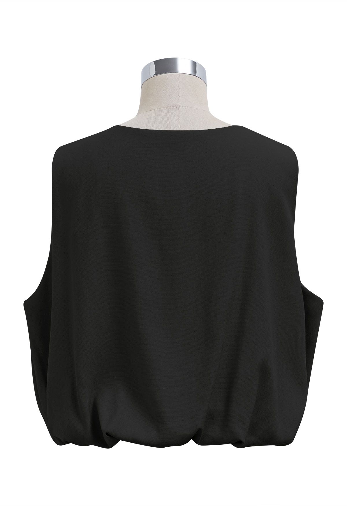 Mesh Inserted Linen-Blend Sleeveless Crop Top in Black