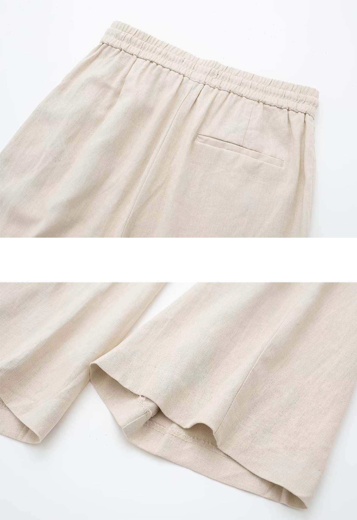 Breezy Cotton Straight-Leg Pants in Oatmeal