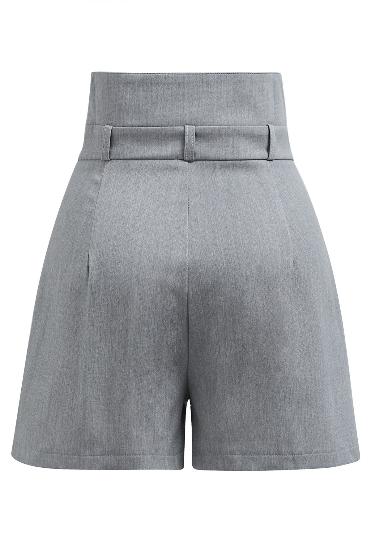 Nostalgic Button Folded Waist Shorts in Grey