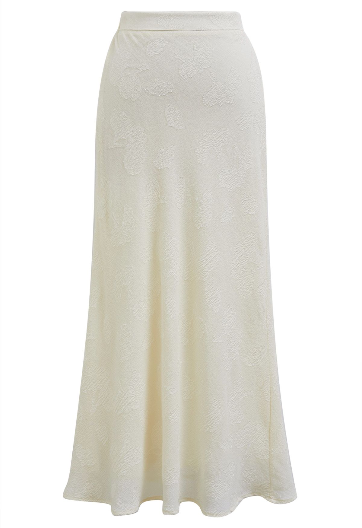 Emboss Floral Texture Maxi Skirt in Cream