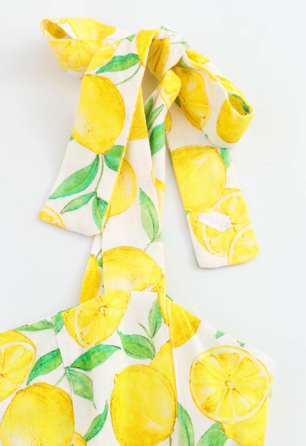 Neon Lemon Printed Tie-Strap Mini Dress