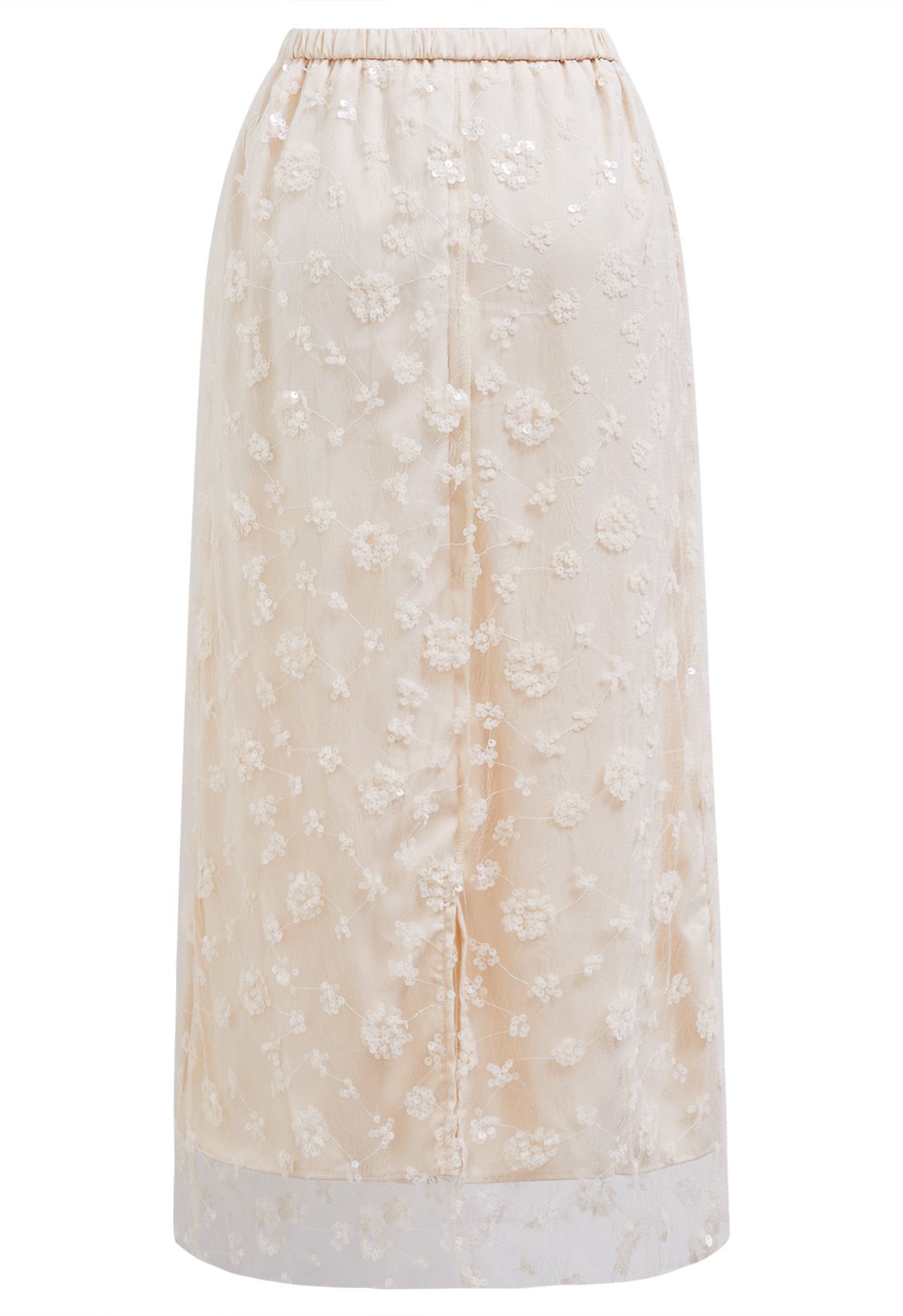 Sequined Dandelion Mesh Midi Skirt in Apricot