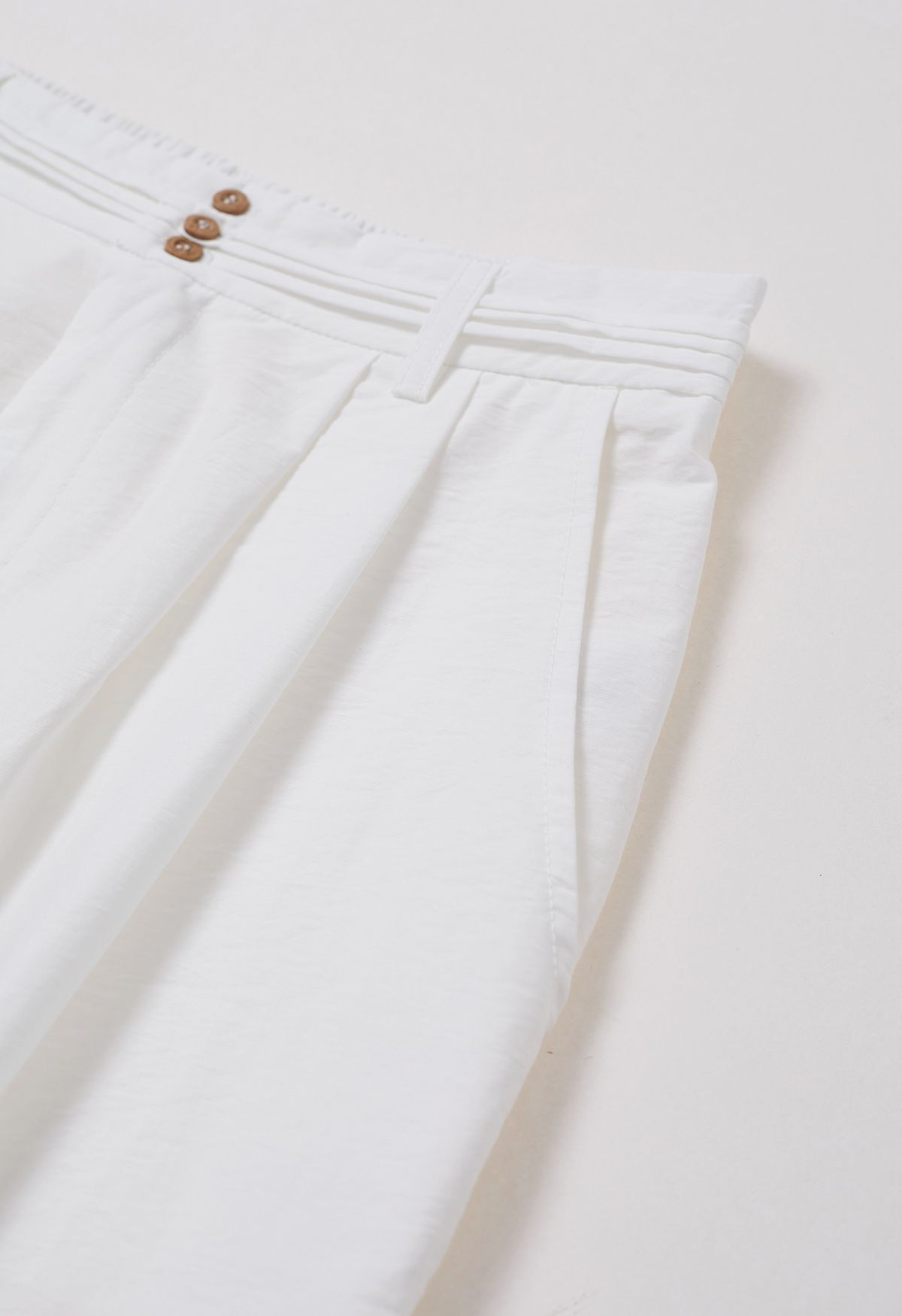 Pintuck Detail Wide-Leg Pants in White