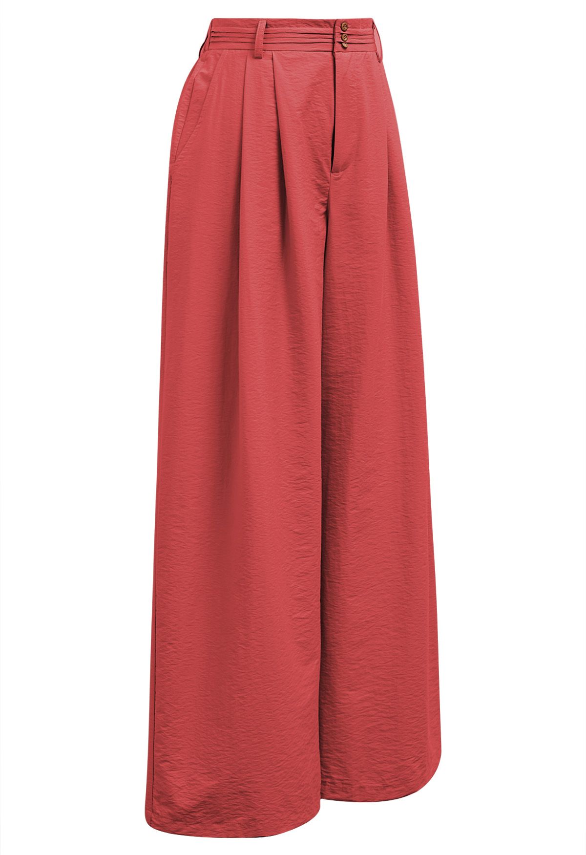 Pintuck Detail Wide-Leg Pants in Red