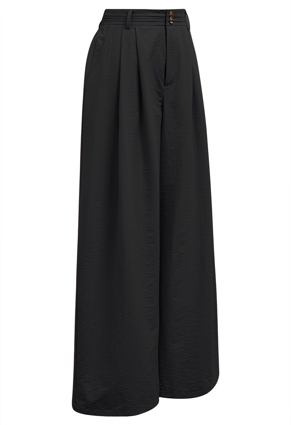 Pintuck Detail Wide-Leg Pants in Black