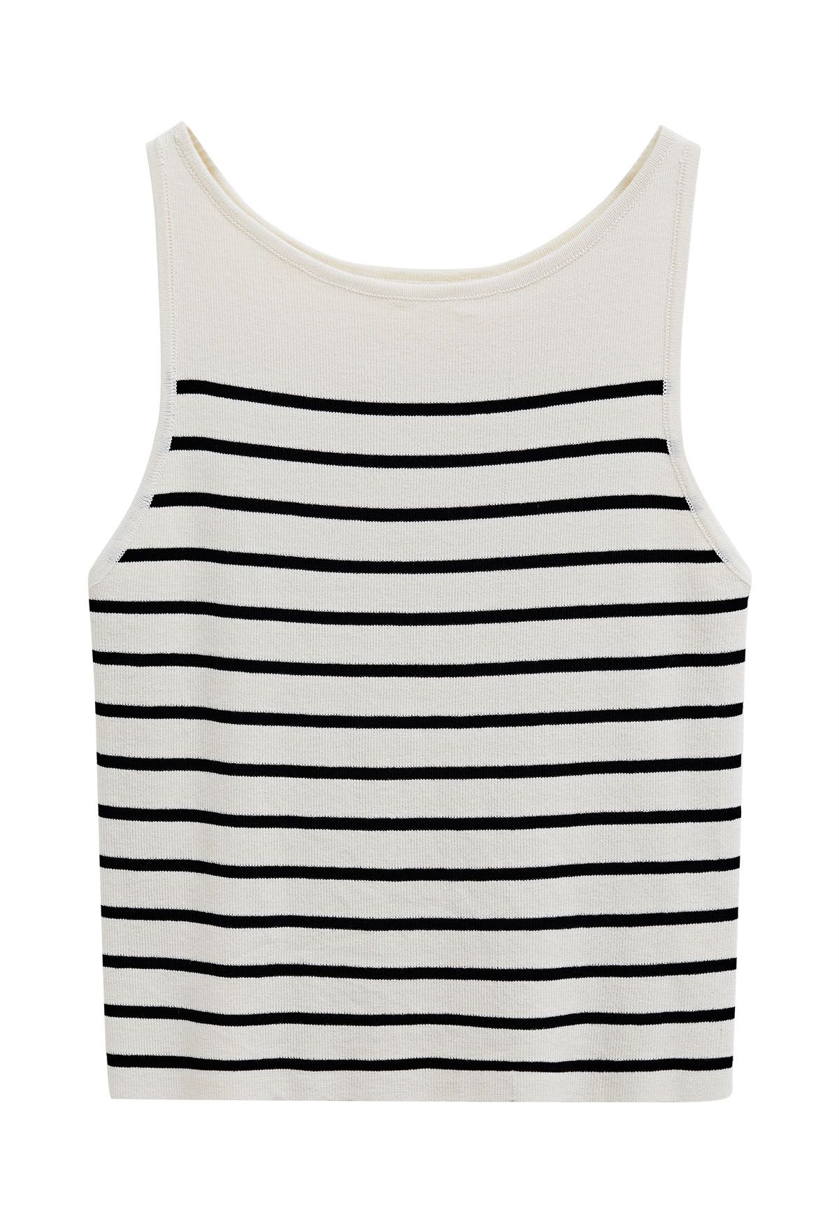 Black Stripe Knit Tank Top