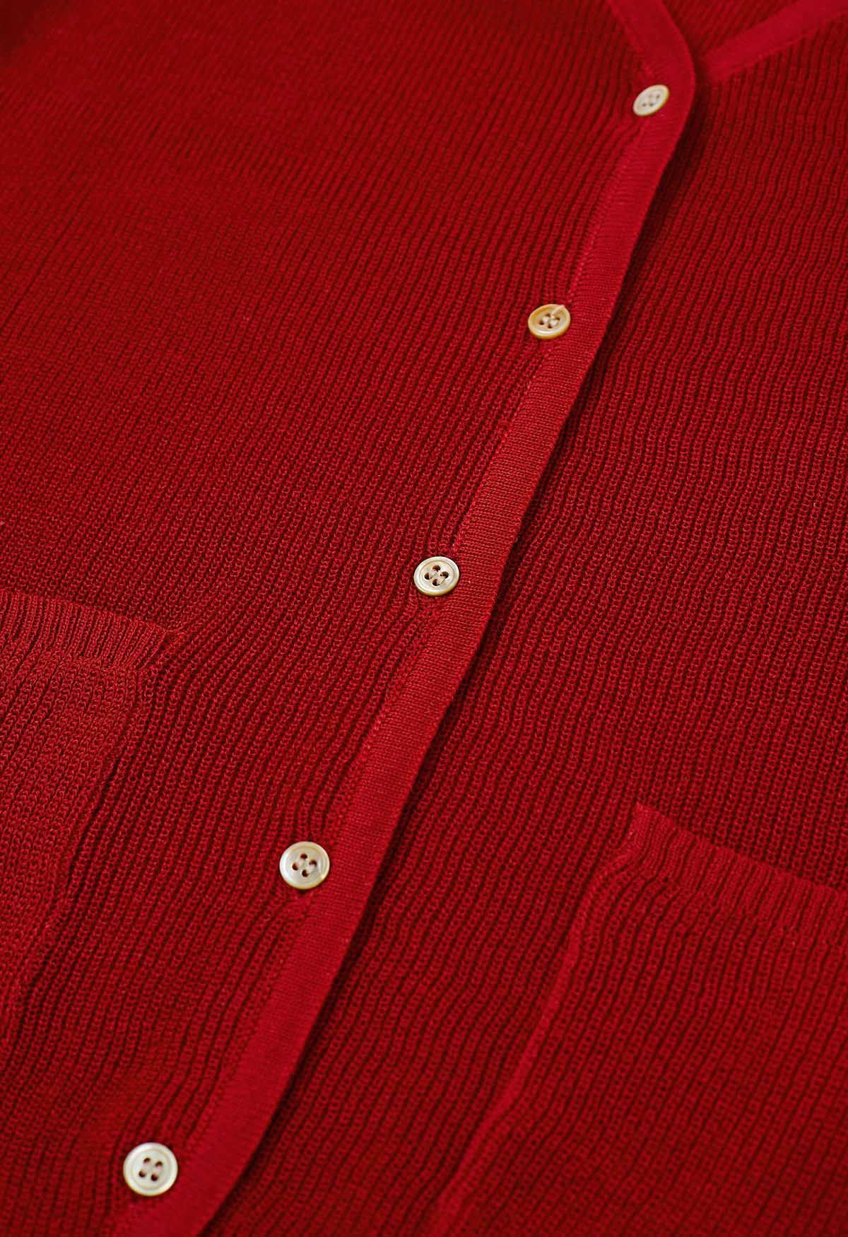 Button Down Patch Pocket Vest in Red