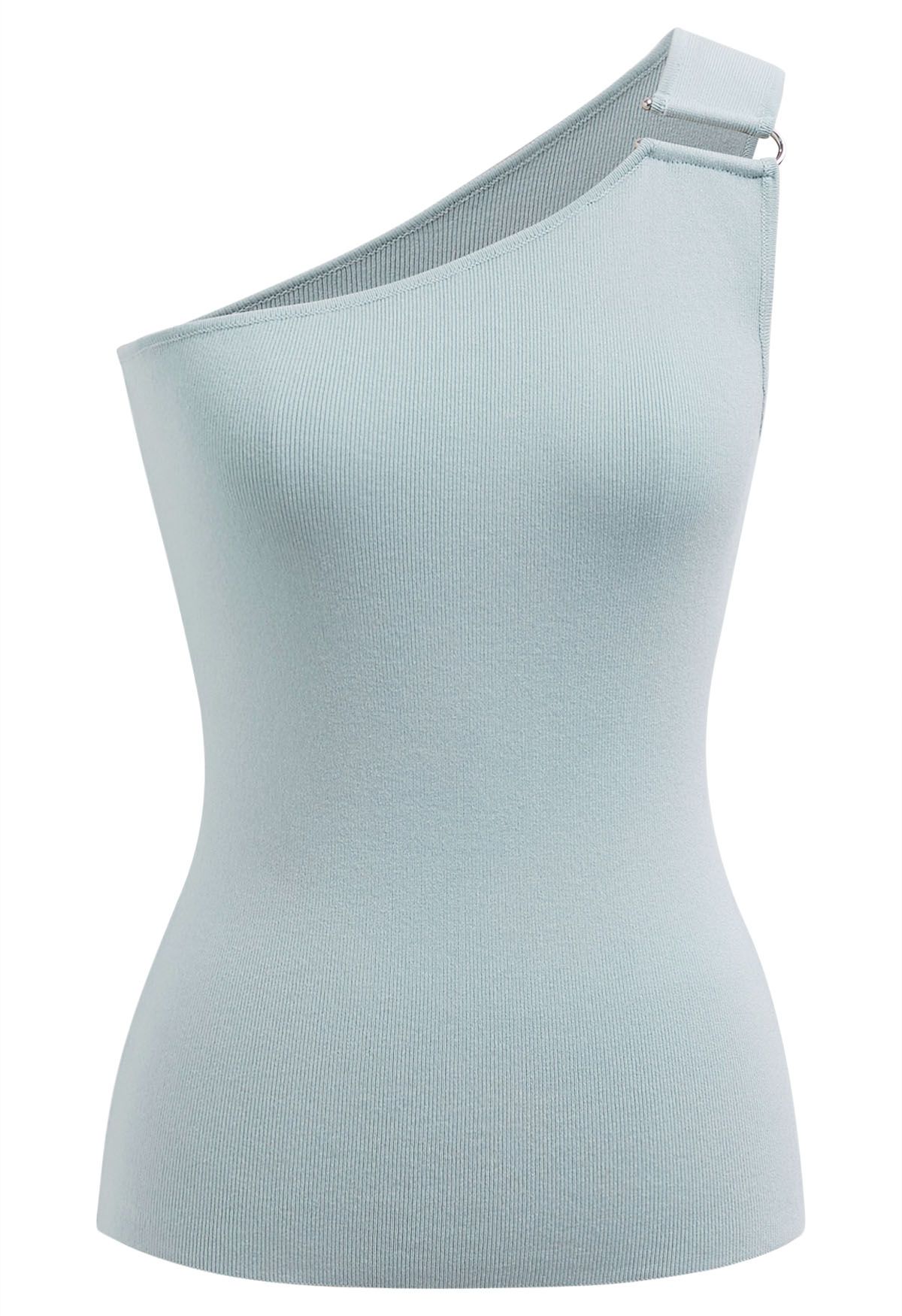 U-Shaped Metal Decor One-Shoulder Knit Top in Mint