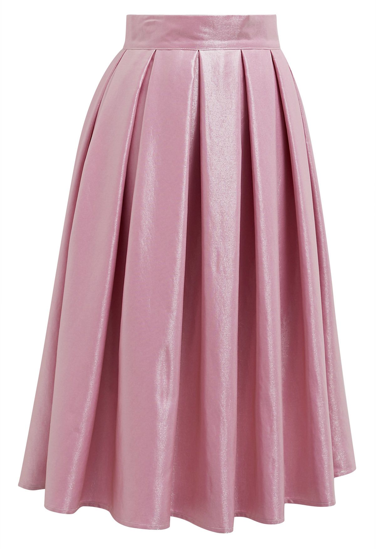 Shimmery Pink Box Pleat Midi Skirt